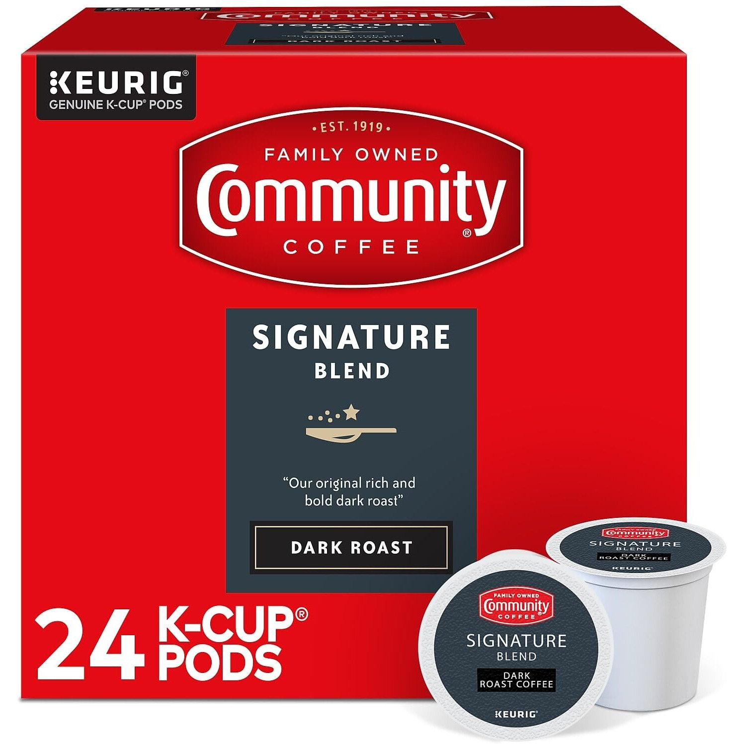 Community Coffee Signature Blend 24 Count Coffee Pods, Dark Roast, Compatible With Keurig 2.0 K-Cup Brewers, 24 Count (Pack Of 1)