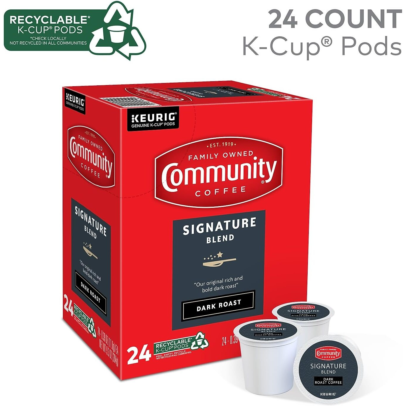 Community Coffee Signature Blend 24 Count Coffee Pods, Dark Roast, Compatible With Keurig 2.0 K-Cup Brewers, 24 Count (Pack Of 1)