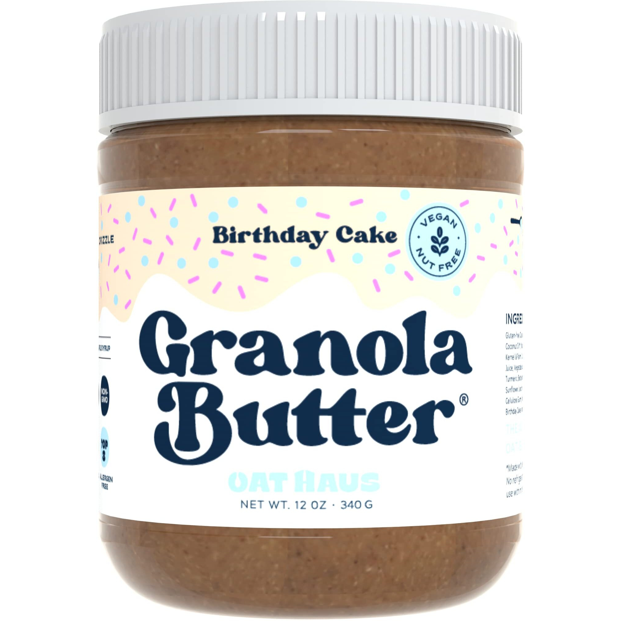 Kween Oat Haus Birthday Cake Granola Butter | Peanut-Free, Almond (Tree-Nut) Free, & School-Safe (Top 8 Allergen Free) | Edible Cookie Dough Alternative
