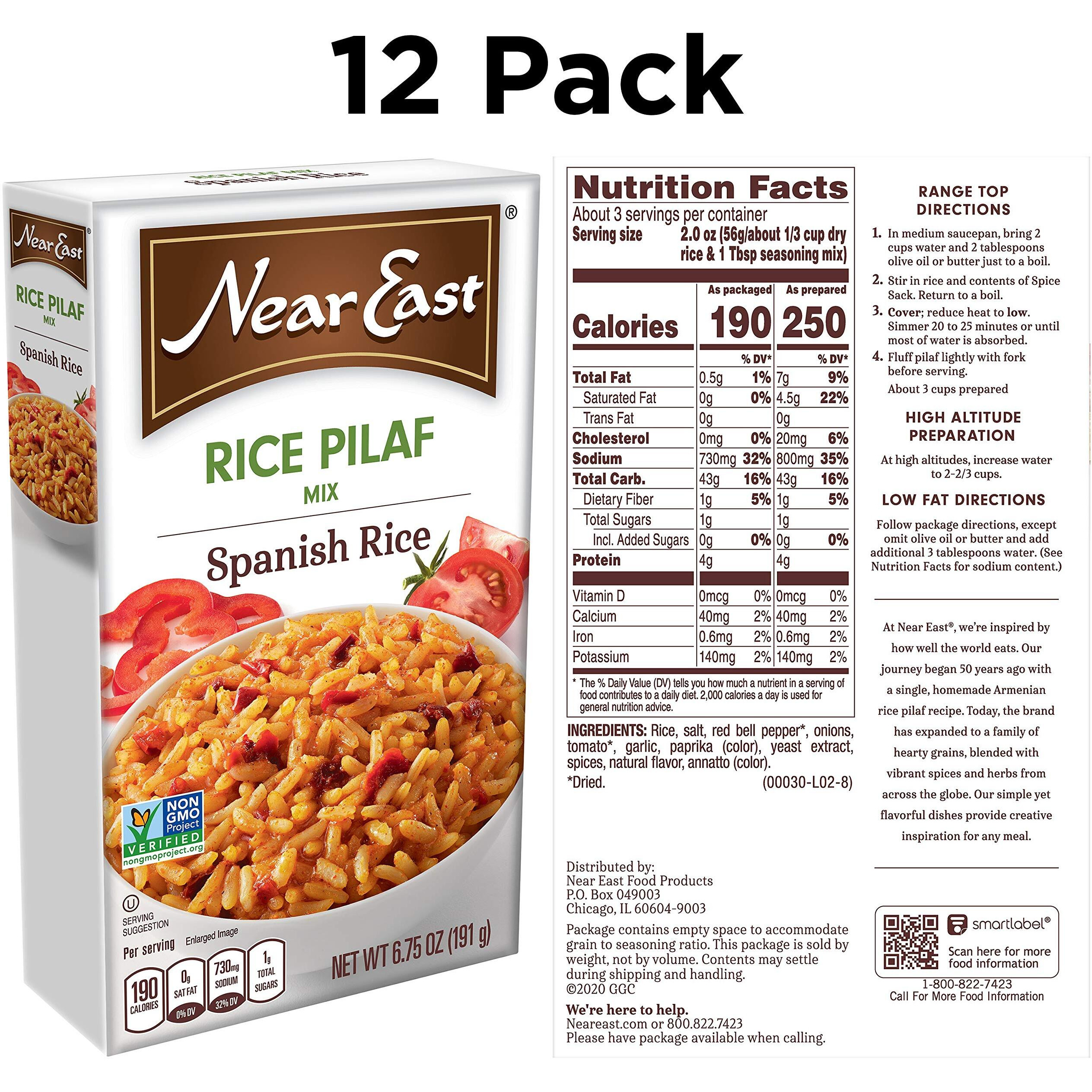 Near East Rice Pilaf Mix, Spanish Rice, 6.75Oz Boxes (12 Pack)