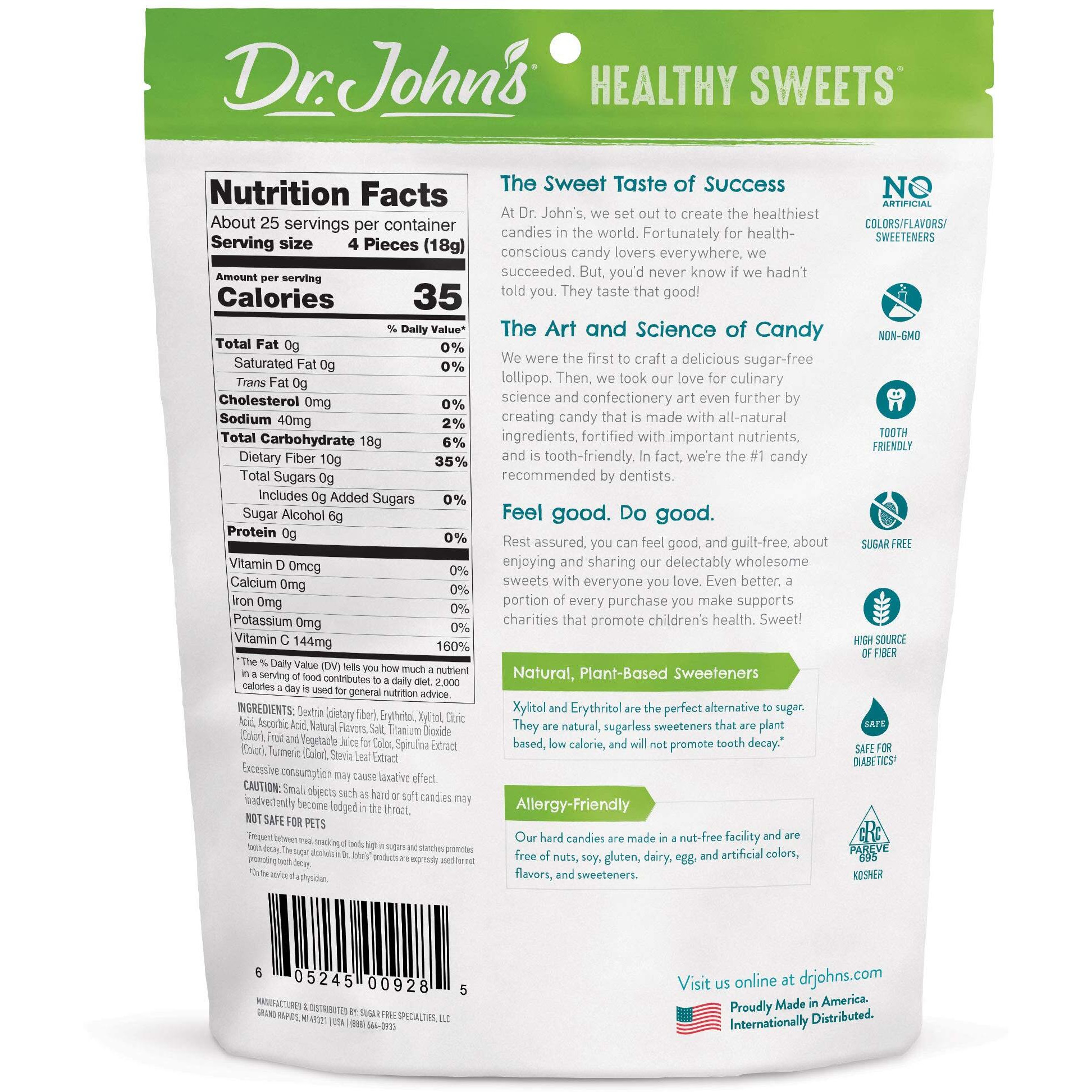 Dr. Johns Sugar Free Candy, Healthy Hard Candy With Zero Sugar, Low Calorie Snacks, Keto Friendly, Vegan, Gluten Free, Assorted Flavors, 100 Count, 1 Lb