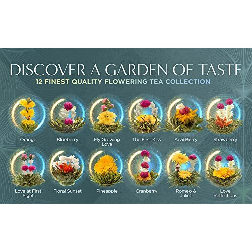 Teabloom Flowering Tea Chest - Curated Collection Of 12 Gourmet Flowering Teas - Packaged In Beautiful Gift-Ready Tea Box