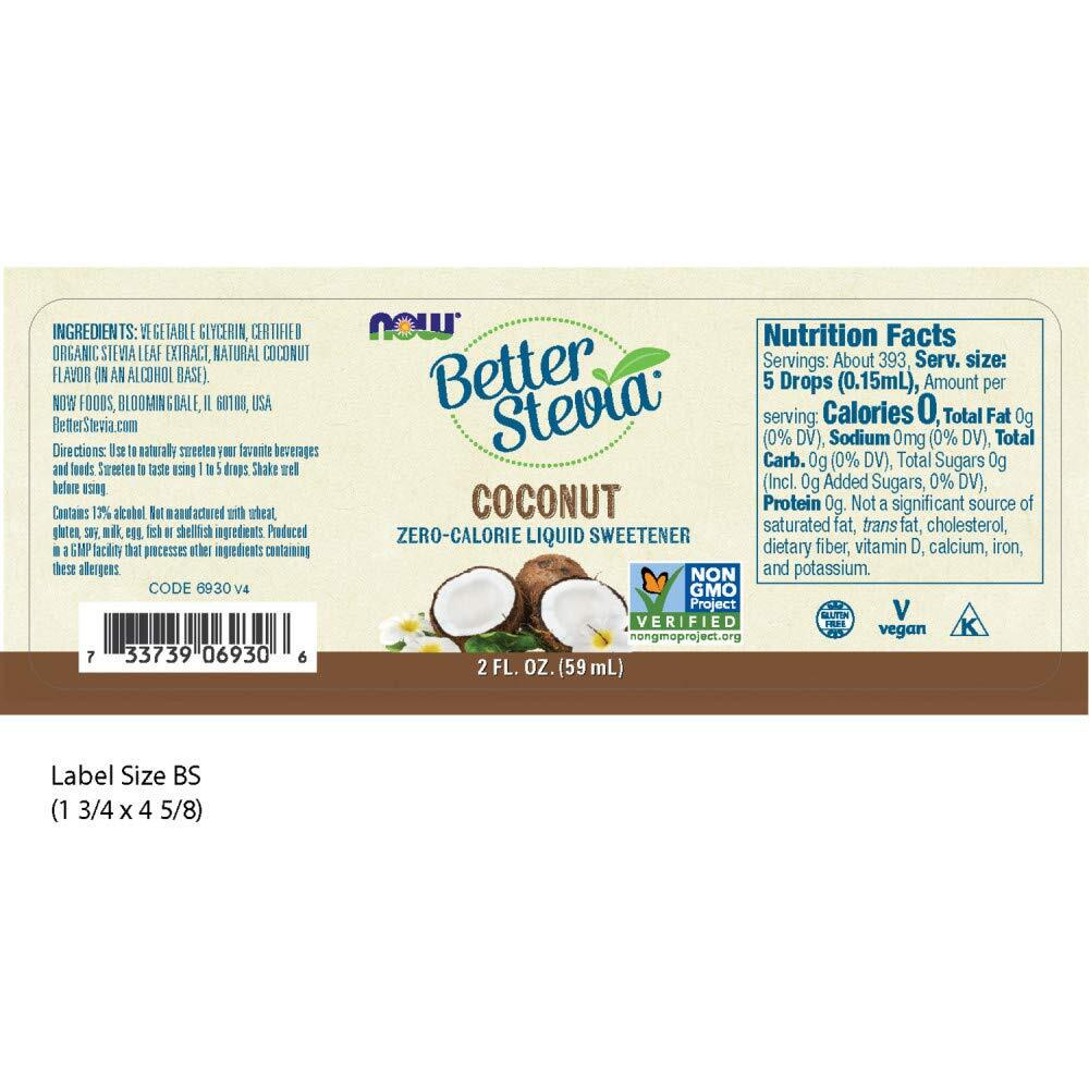 Now Foods Betterstevia Coconut Zero-Calorie Liquid Sweetener, Keto Friendly, Suitable For Diabetics, No Erythritol, 2-Ounce