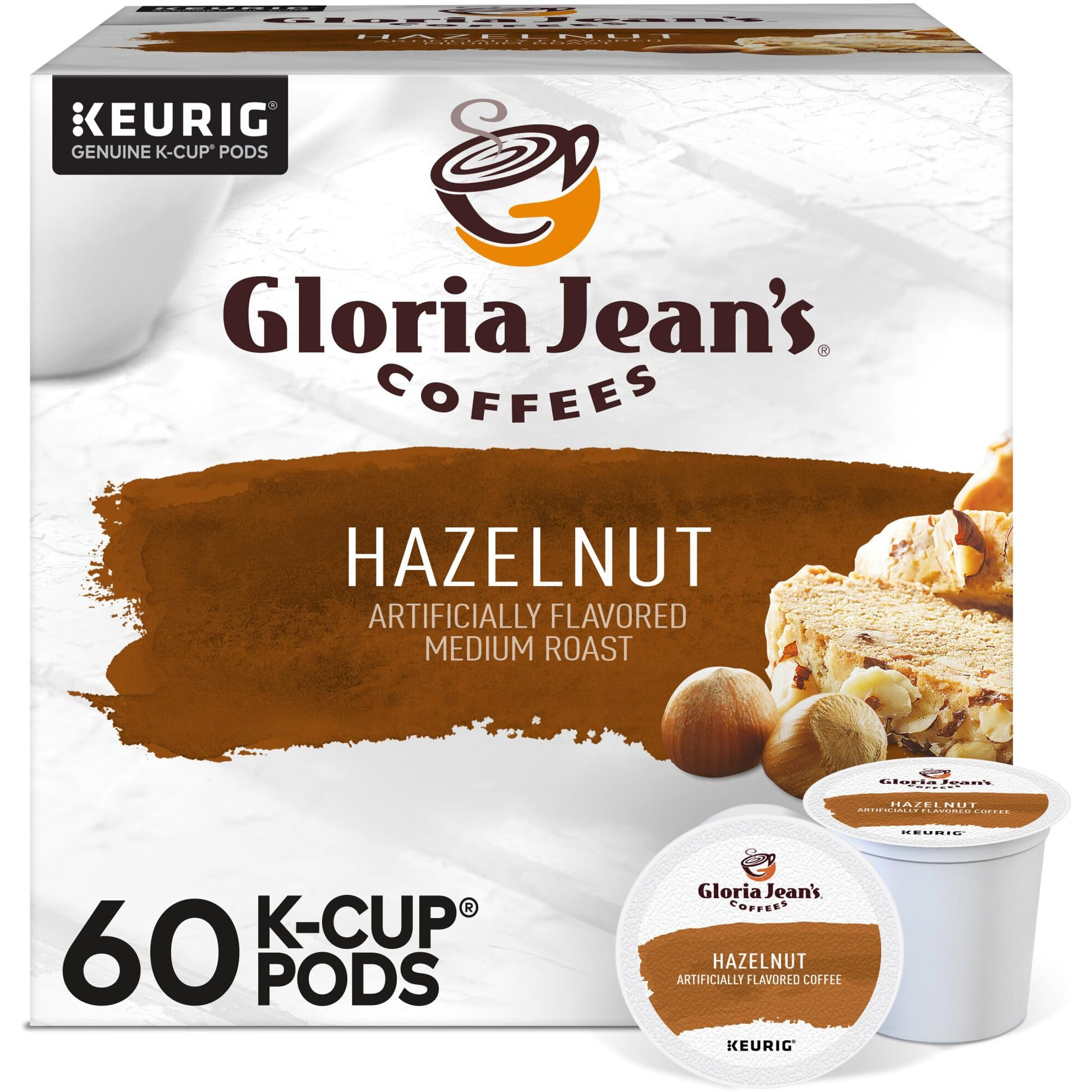 Gloria Jean's Hazelnut Keurig Single-Serve K-Cup Pods, Medium Roast Coffee, 60 Count (6 Packs Of 10)