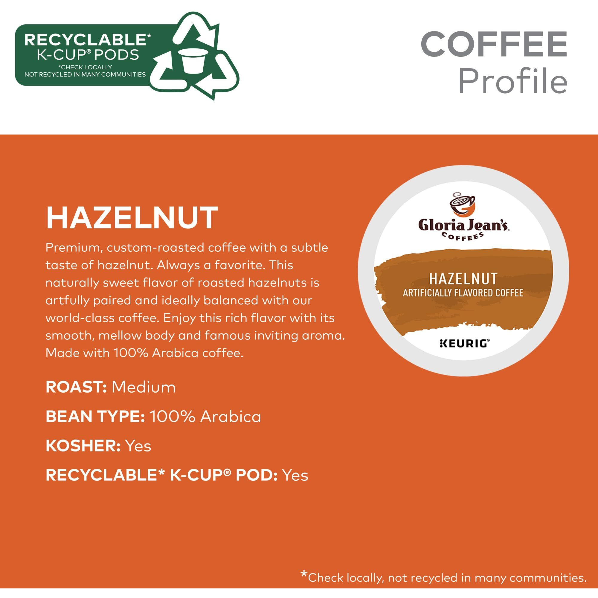 Gloria Jean's Hazelnut Keurig Single-Serve K-Cup Pods, Medium Roast Coffee, 60 Count (6 Packs Of 10)