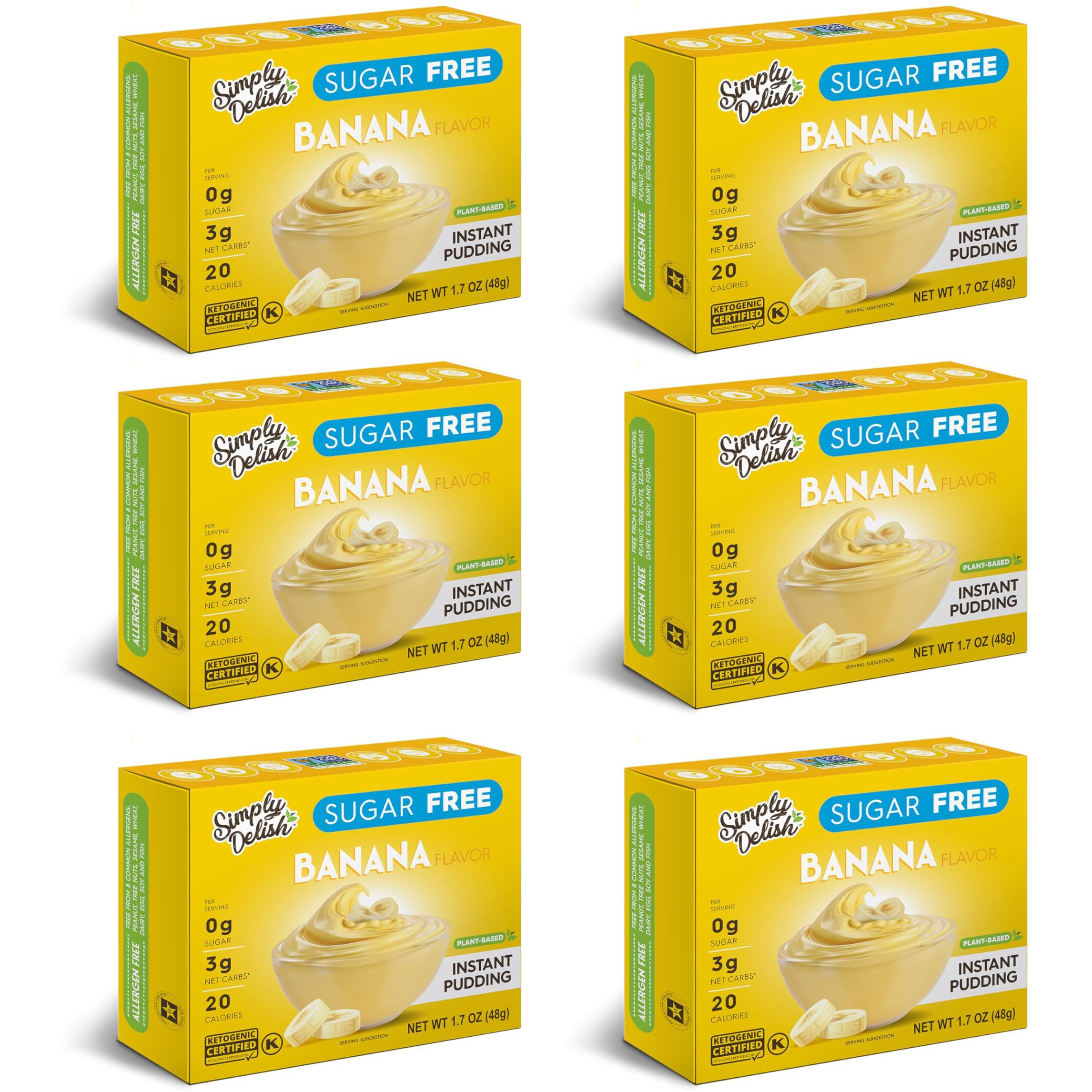 Simply Delish Instant Delicious Banana Keto Pudding 6 Pack - Low Carb, Zero Sugar, Gluten Free, Allergen Free, Non-Gmo, Vegan & Plant-Based