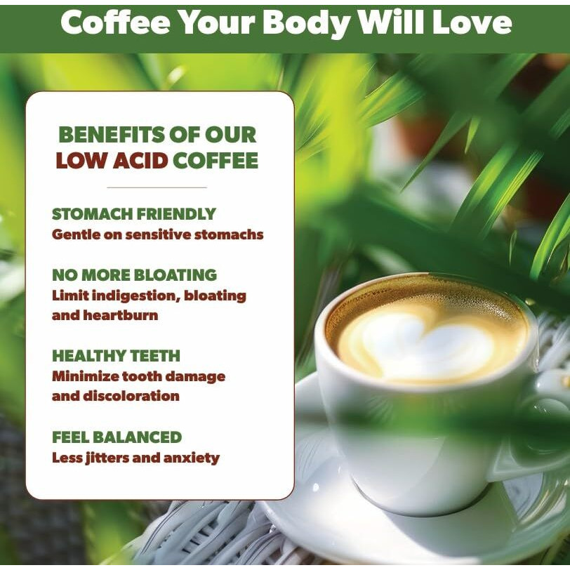 Low Acid Organic Coffee - Whole Bean, Mold-Free & Stomach Friendly By Java Planet, Good Morning Blend Coffee, Medium Roast, Smooth Full Flavored, 5Lb Bag
