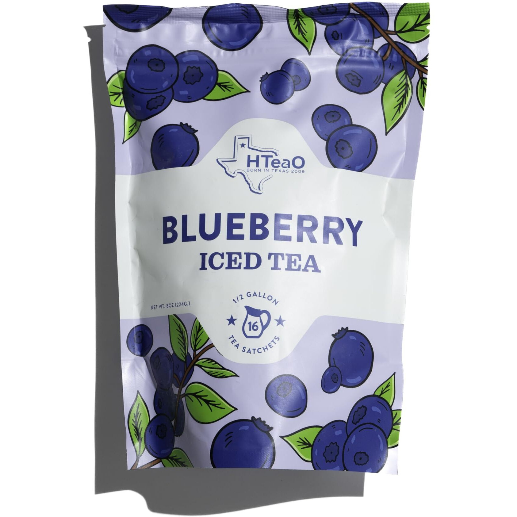 Hteao Iced Tea Sachets - Blueberry Green Tea Mix For Instant Ice Tea - 8 Gallons Per Package - Real Texas-Style Flavored Iced Tea In 5 Minutes (Pack Of 16 Sachet Bags)