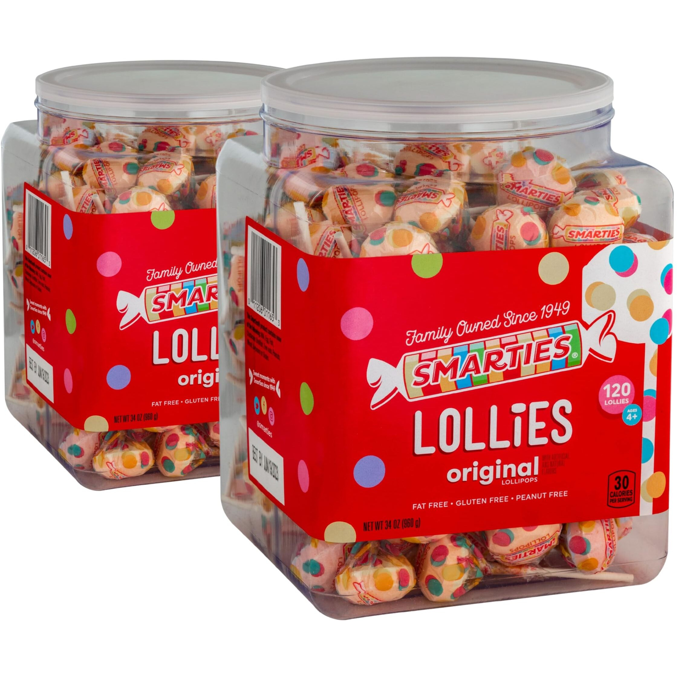 Smarties Lollies -120 Count Lollipops (Pack Of 2) Gluten Free Peanut And Fat Free | Fruity Flavor Perfect For Birthdays And Halloween Parties | Made By Us Candy Company