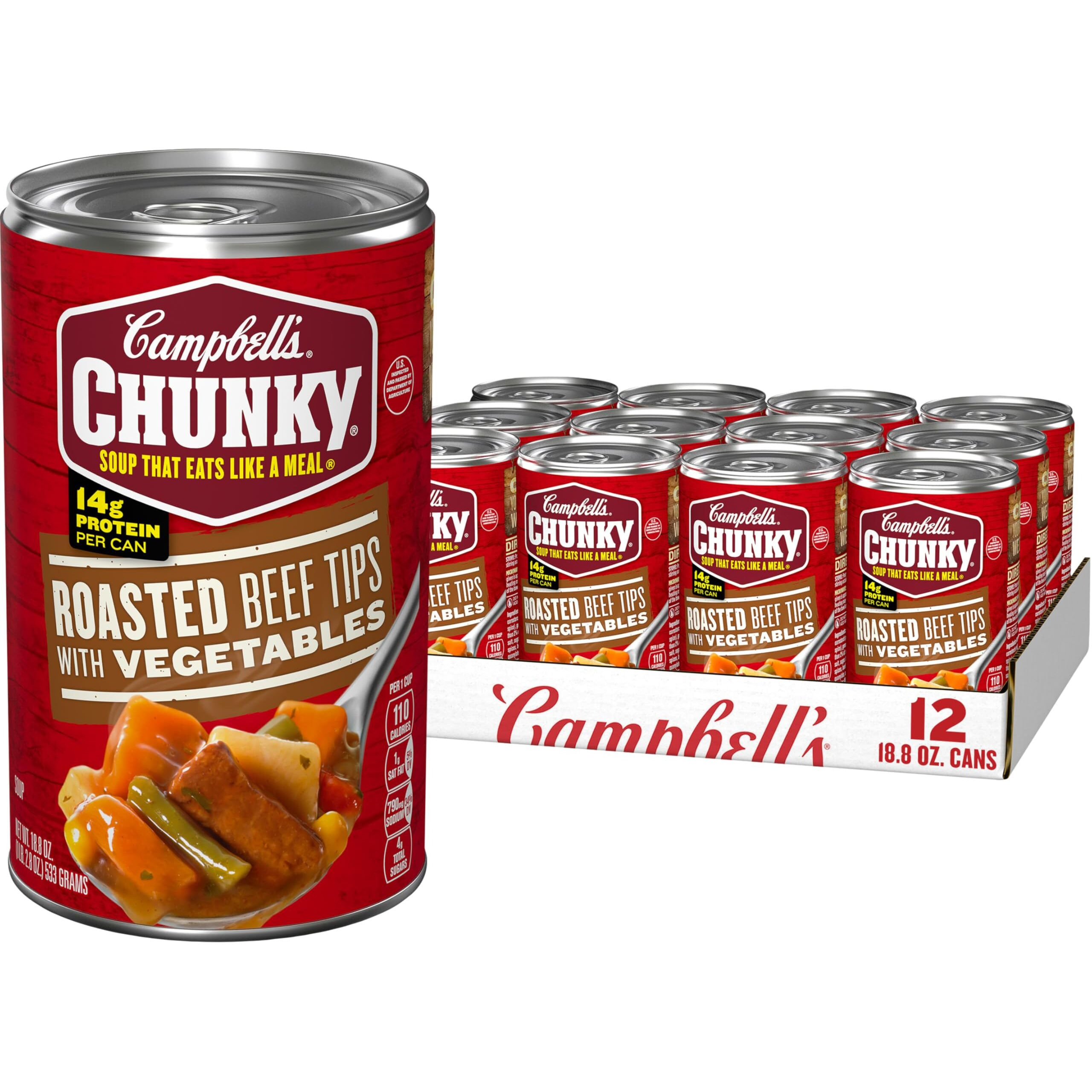 Campbells Chunky Soup, Roast Beef Tips With Vegetables Soup, 18.8 Oz Can (Case Of 12)