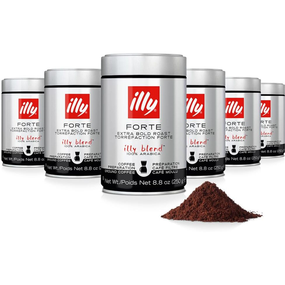 Illy Drip Coffee - Ground Coffee - 100% Arabica Ground Coffee - Forte Extra Dark Roast - Notes Of Dark Chocolate & Toasted Bread Aroma - No Preservatives - Rich & Strong - 8.8 Ounce, 6 Pack
