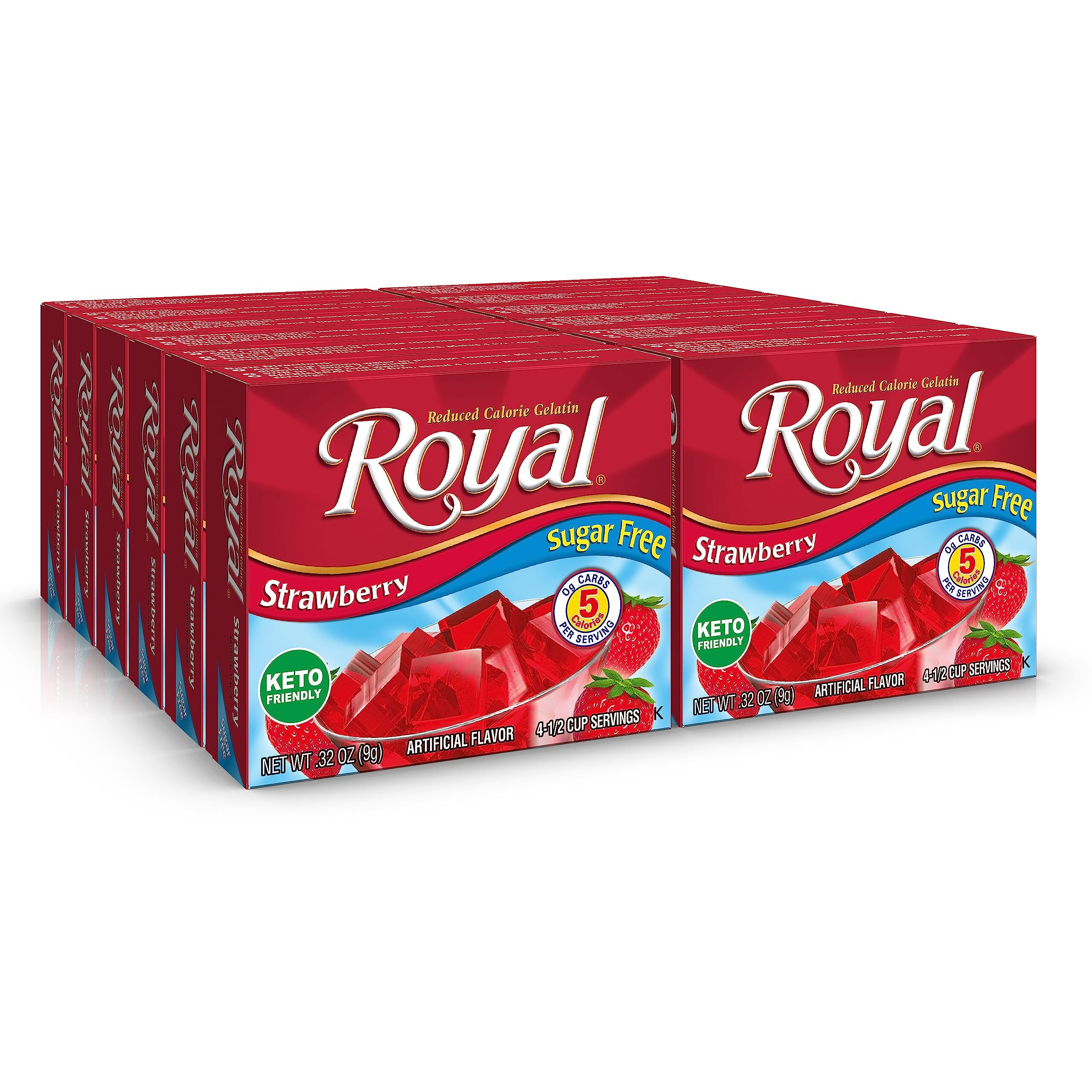 Royal Strawberry Gelatin Dessert Mix, Sugar Free And Carb Free,0.32 0Z (Pack Of 12)