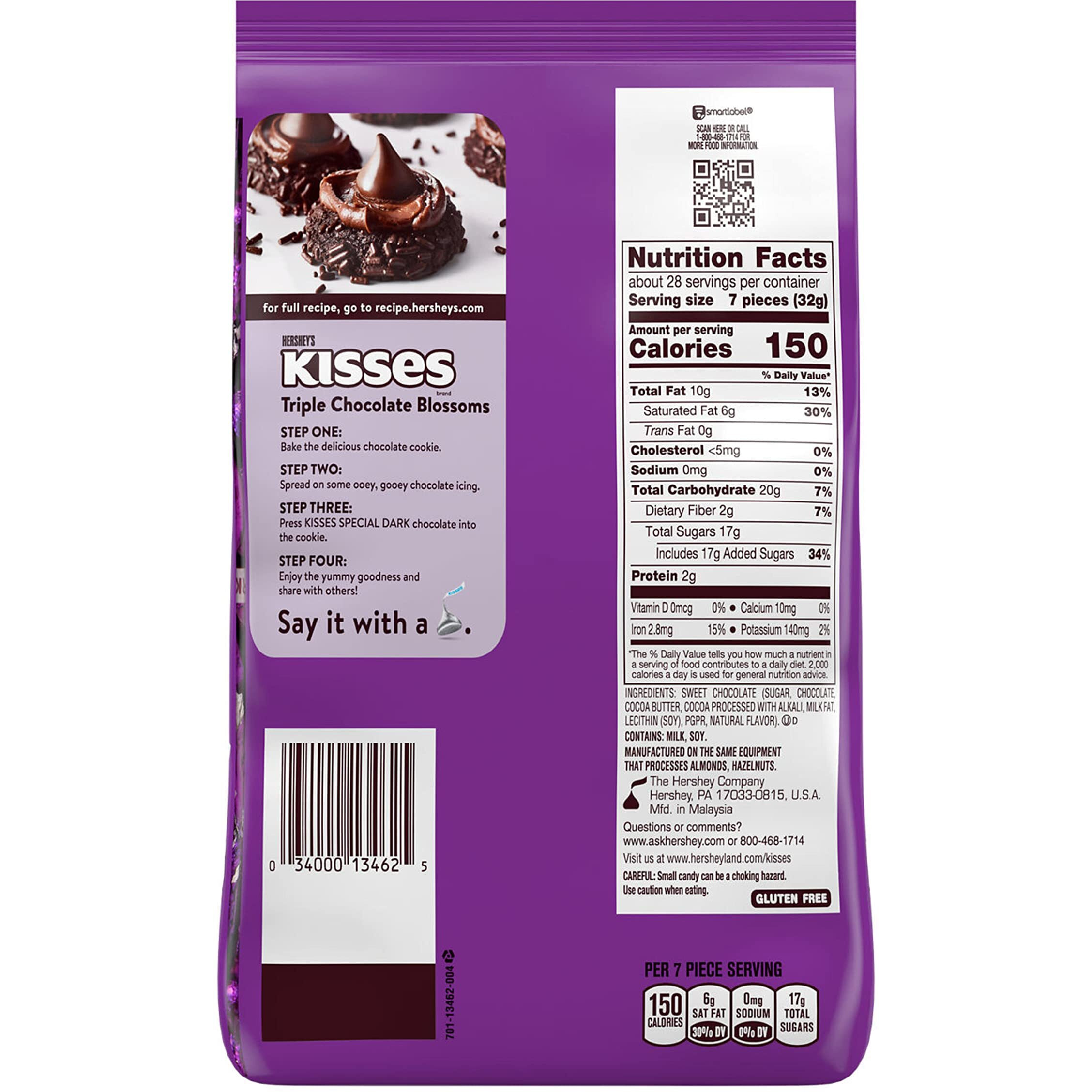 Hershey's Kisses Special Dark Mildly Sweet Chocolate Candy Party Pack, 32.1 Oz