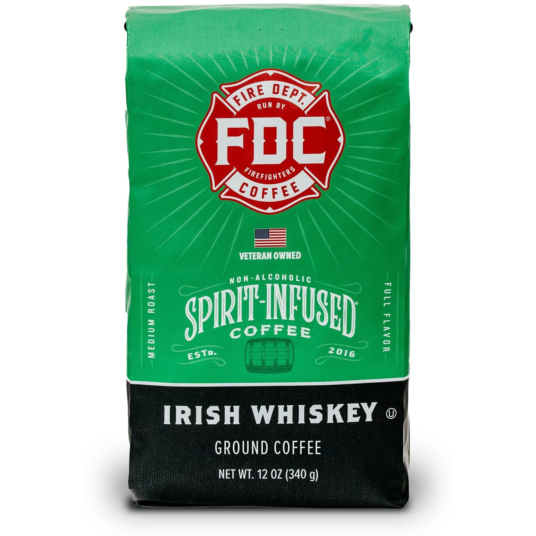 Fire Department Coffee - Gives Back To Firefighters - Irish Whiskey Infused Ground Coffee - Medium Roast - Non-Alcoholic - Roasted In The Usa - Handcrafted With Premium Coffee Beans - Veteran Owned -12 Oz
