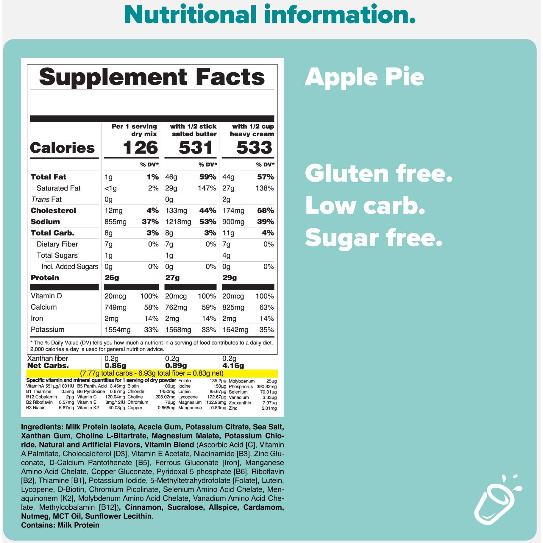 Keto Chow Limited Edition Flavors | Keto Meal Replacement Shake | Nutritionally Complete | Low Carb | Delicious Easy Meal Substitute | You Choose The Fat (Apple Pie, 21 Serving)
