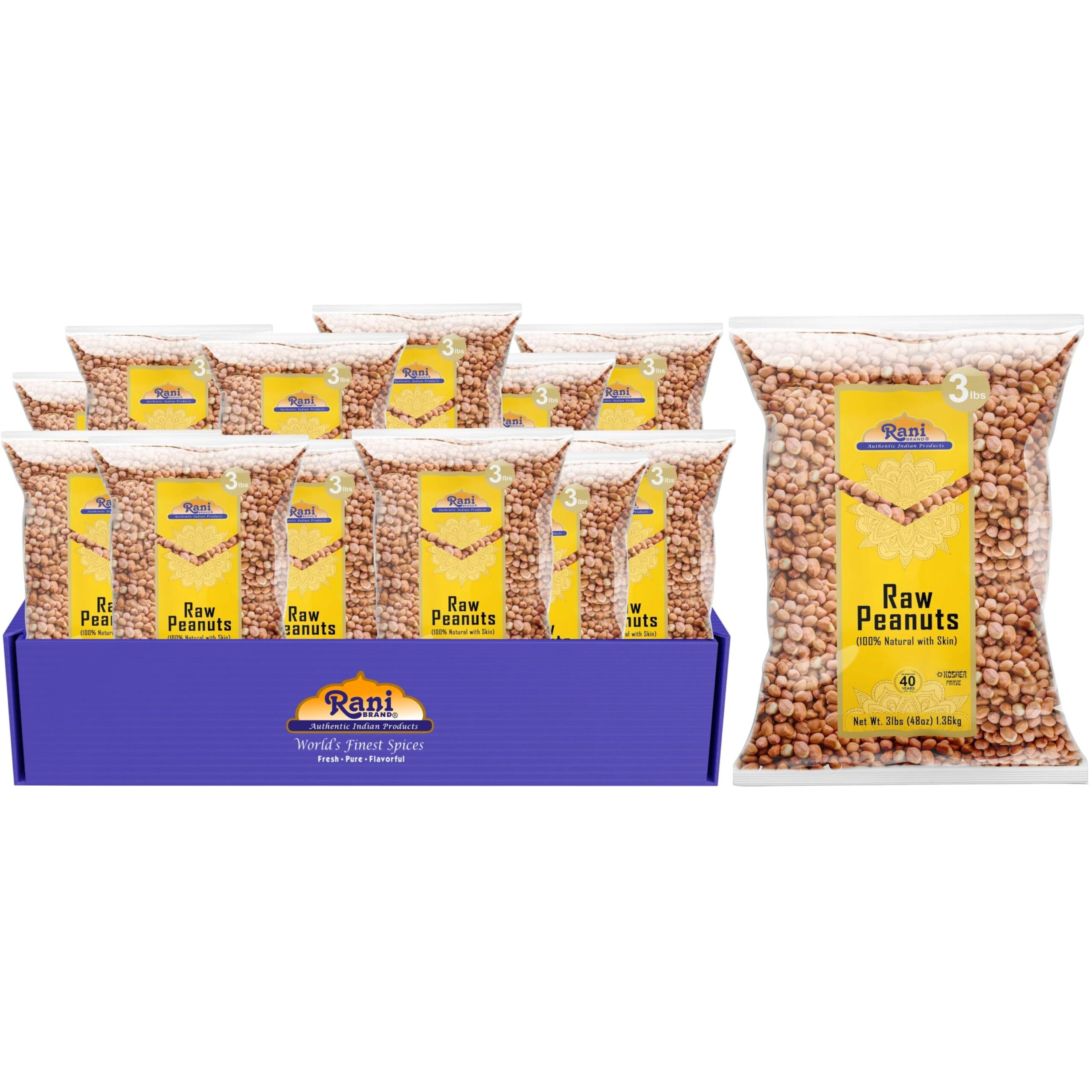 Rani Peanuts, Raw Whole With Skin (Uncooked, Unsalted) 48Oz (3Lbs) 1.36Kg Bulk, Pack Of 12 ~ All Natural | Vegan | Gluten Friendly | Fresh Product Of Usa ~ Spanish Grade Groundnut/Red-Skin