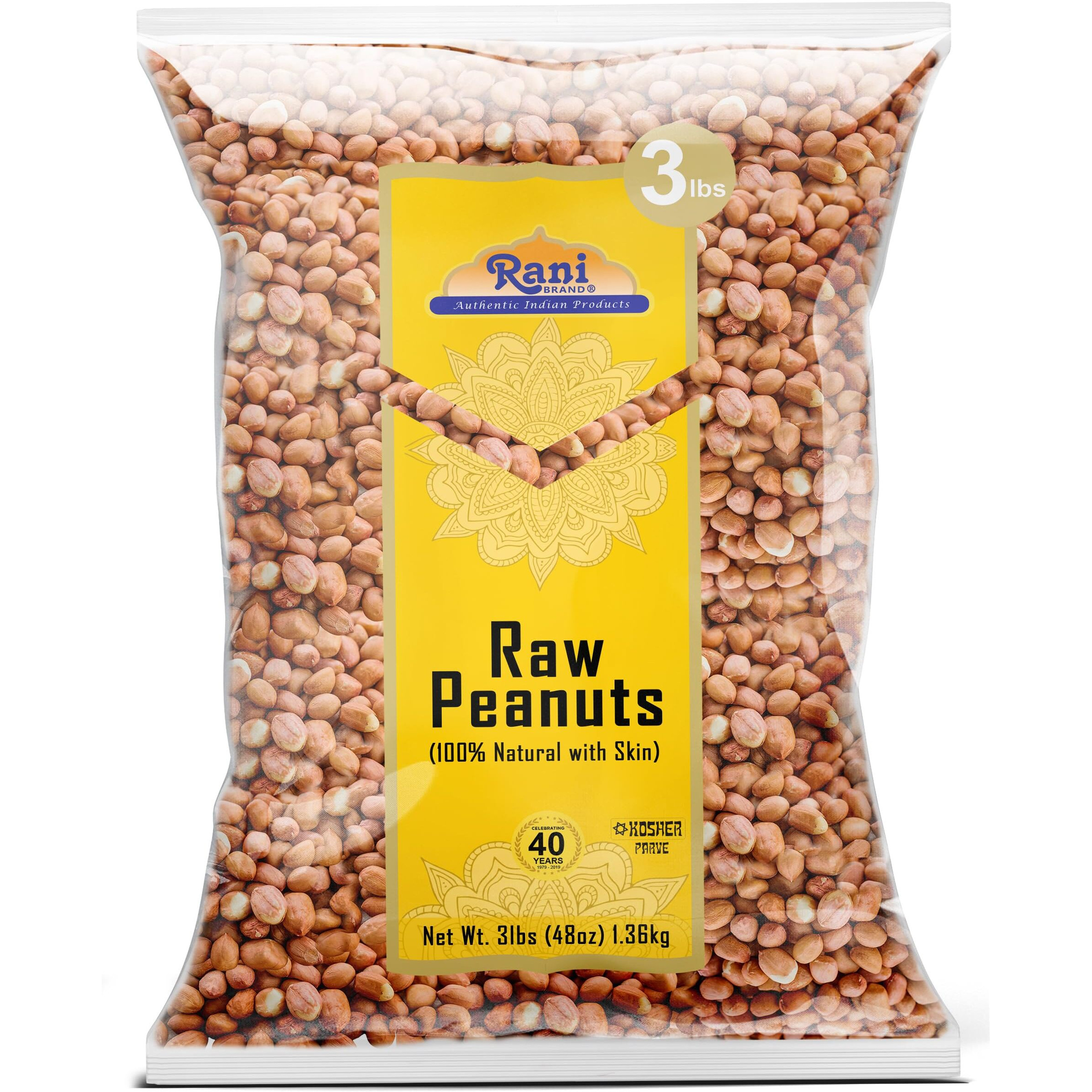Rani Peanuts, Raw Whole With Skin (Uncooked, Unsalted) 48Oz (3Lbs) 1.36Kg Bulk, Pack Of 12 ~ All Natural | Vegan | Gluten Friendly | Fresh Product Of Usa ~ Spanish Grade Groundnut/Red-Skin