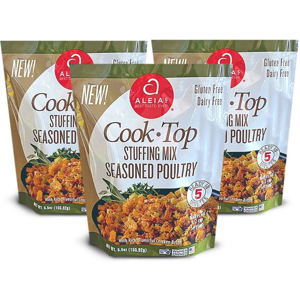 Aleia's Best. Taste. Ever. Cook Top Stuffing Mix Seasoned Poultry - 5.5 Oz / 3 Pack - Rich, Flavorful Taste, Ready In 5 Minutes, Stuffing For Gluten Free Recipes, Gluten-Free