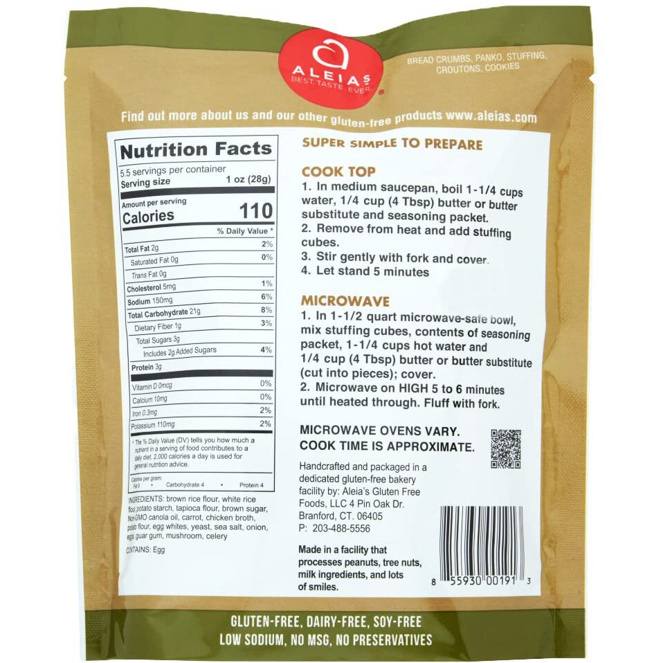 Aleia's Best. Taste. Ever. Cook Top Stuffing Mix Seasoned Poultry - 5.5 Oz / 3 Pack - Rich, Flavorful Taste, Ready In 5 Minutes, Stuffing For Gluten Free Recipes, Gluten-Free
