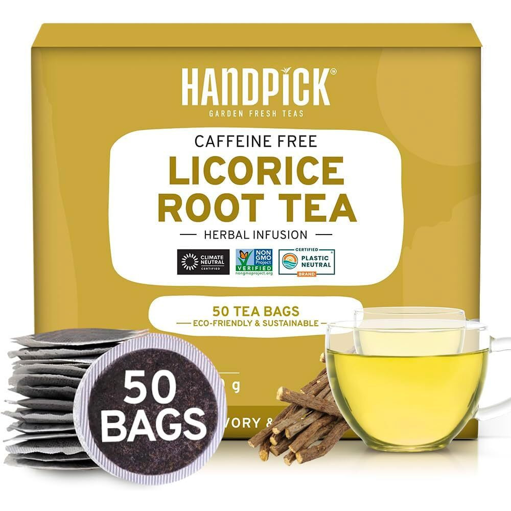 Handpick, Licorice Root Tea Bags (50 Count, 2G/Bag) Licorice Tea | Non-Gmo, Caffeine Free | Premium Quality Eco Conscious Round Bags