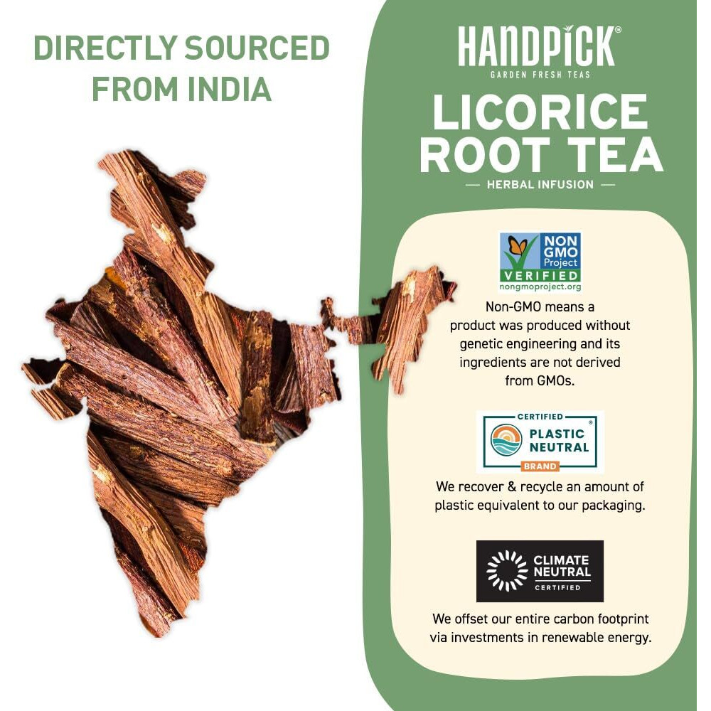 Handpick, Licorice Root Tea Bags (50 Count, 2G/Bag) Licorice Tea | Non-Gmo, Caffeine Free | Premium Quality Eco Conscious Round Bags