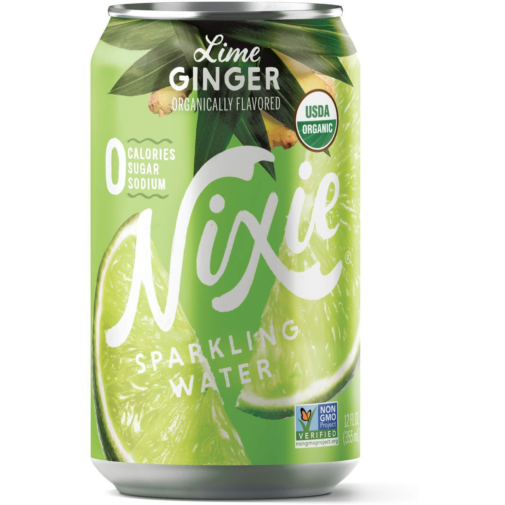 Nixie Sparkling Water, Lime Ginger | 12 Fl Oz Cans, 24 Pack | Organic, Vegan, Non-Gmo, Gluten Free, 0 Calories, 0 Sugar, 0 Sodium