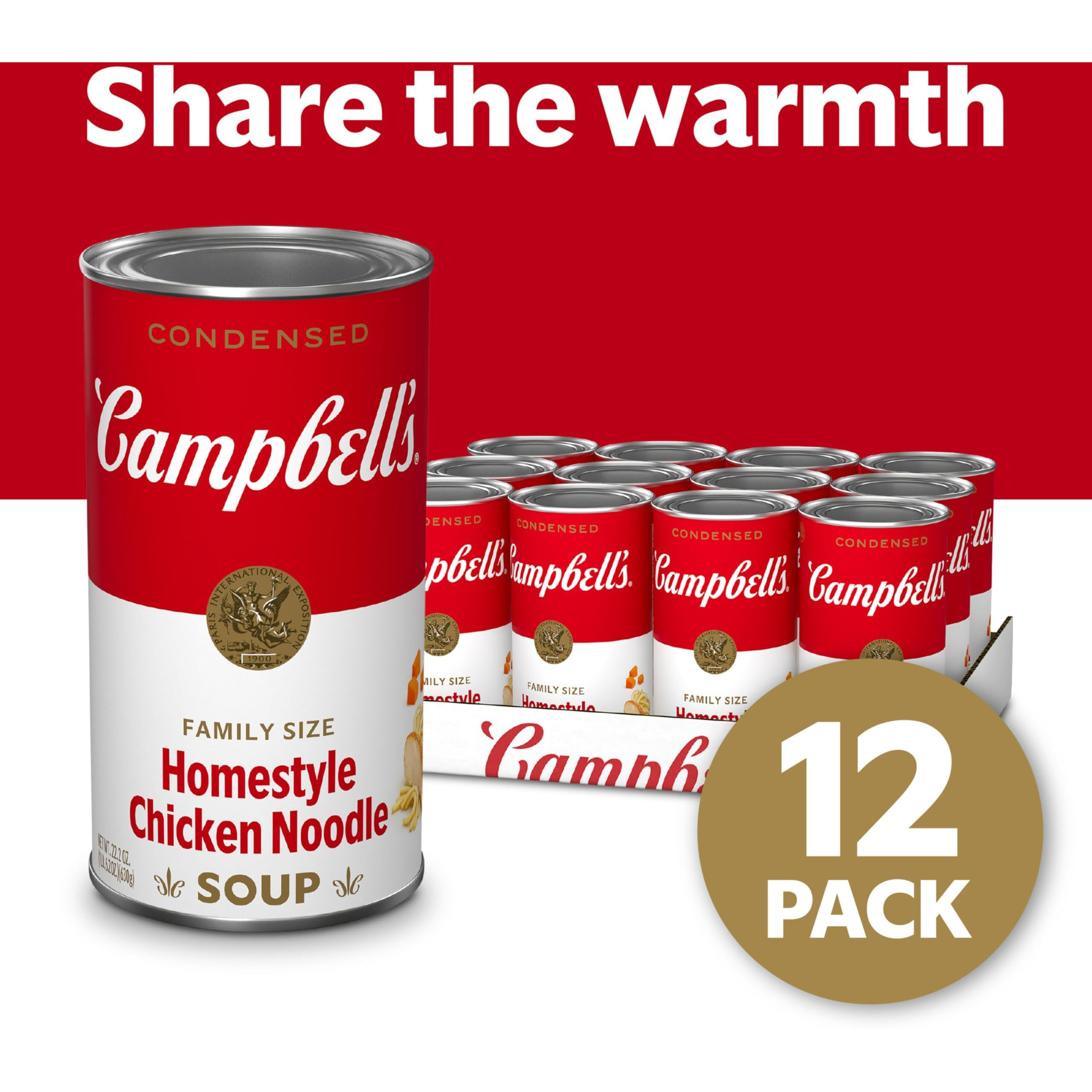 Campbells Condensed Homestyle Chicken Noodle Soup, 22.2 Oz Family Size Can (12 Pack)