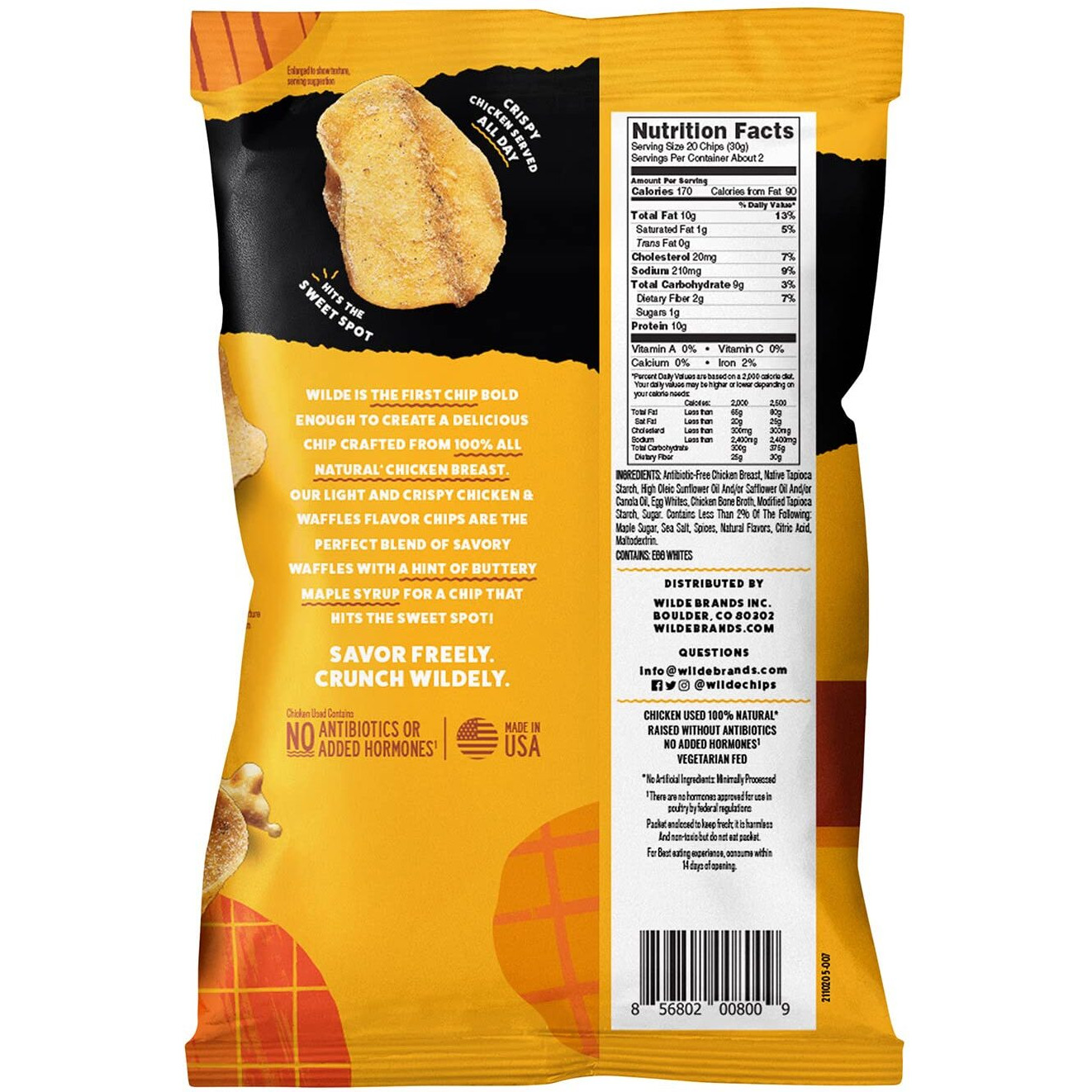 Wilde Chicken & Waffles Protein Chips, Thin And Crispy, High Protein, Keto, Made With Real Ingredients, 2.25Oz Bags (Pack Of 8)