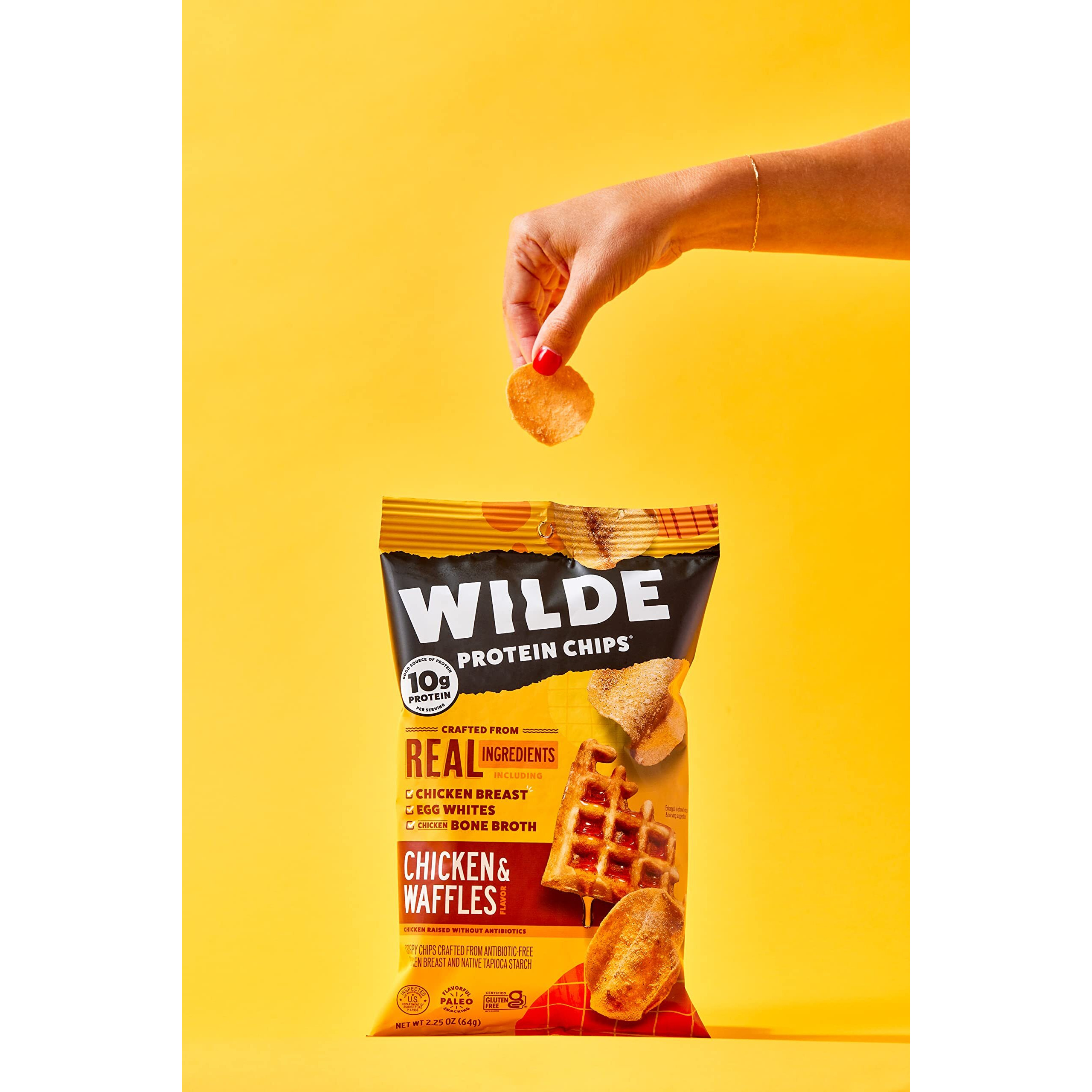 Wilde Chicken & Waffles Protein Chips, Thin And Crispy, High Protein, Keto, Made With Real Ingredients, 2.25Oz Bags (Pack Of 8)