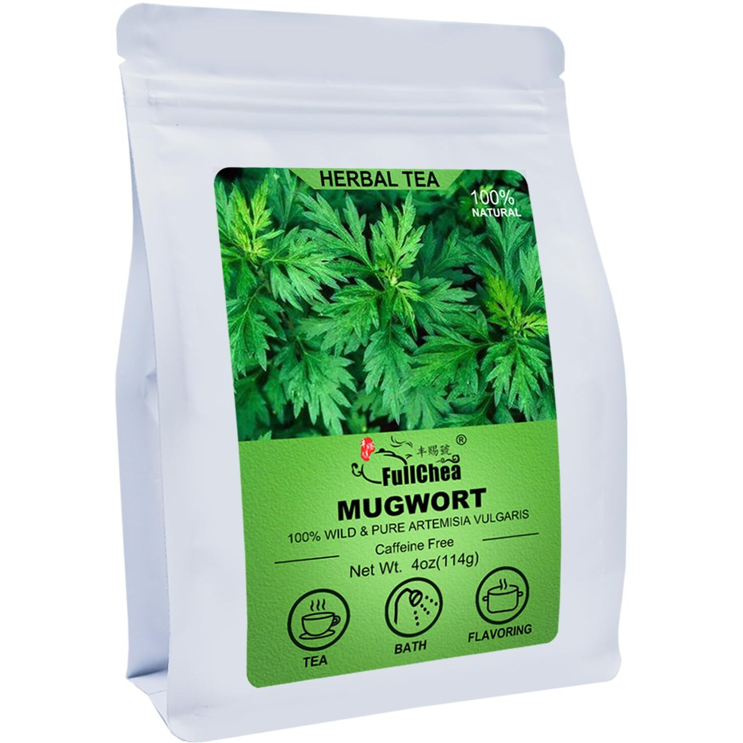 Fullchea - 100% Pure Natural Dried Mugwort Herb Loose Leaf - 4Oz/114G - Superior Dried Mugwort Tea - Sulfur-Free - Non-Gmo - Caffeine-Free - Help Lucid Dream