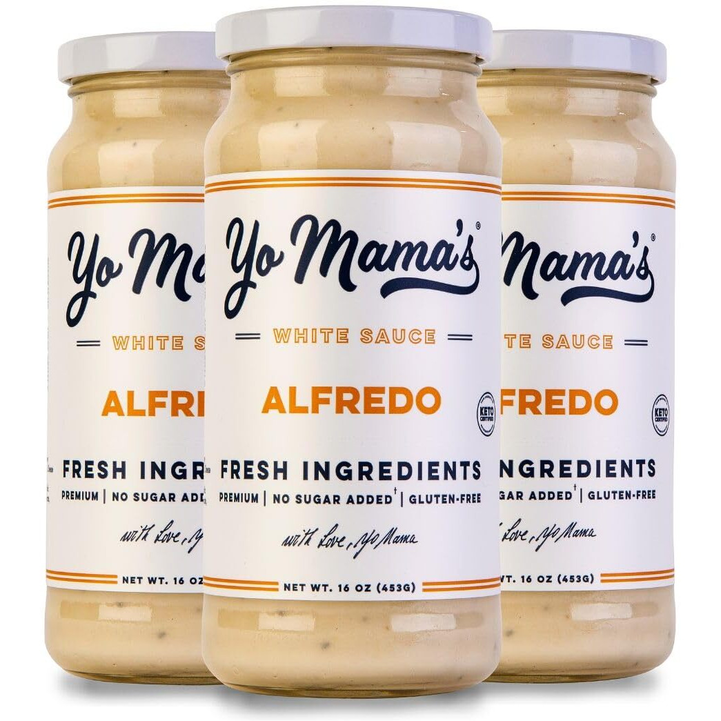 Yo Mamas Foods Gourmet Keto Classic Alfredo Pasta Sauce | (3) 16 Ounce Glass Bottles | Low Carb, Paleo, Gluten Free, Low Calorie And Is Made With Only The Freshest Ingredients