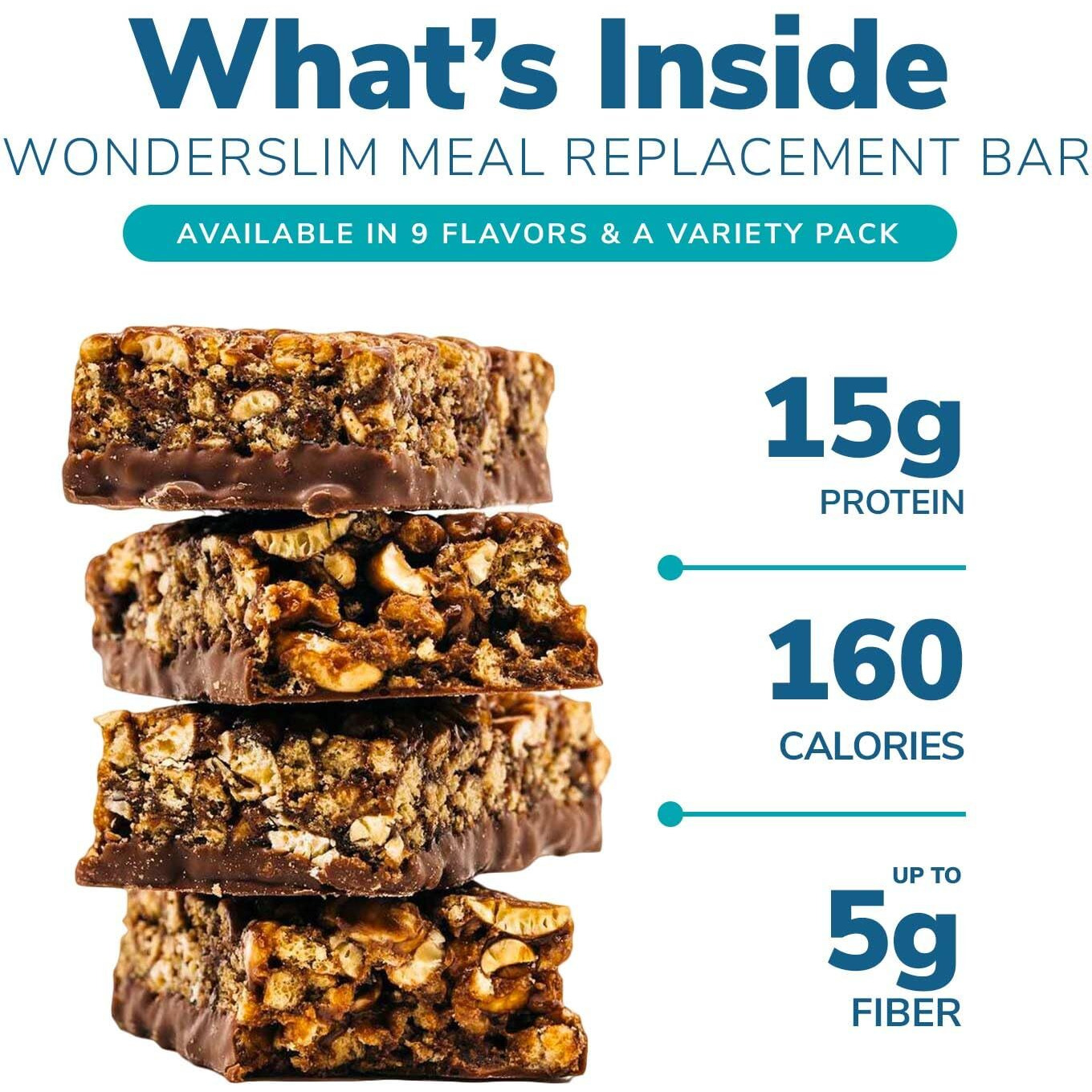 Wonderslim Meal Replacement Protein Bar, Chocolate Almond, 15G Protein, 20 Vitamins & Minerals (7Ct)