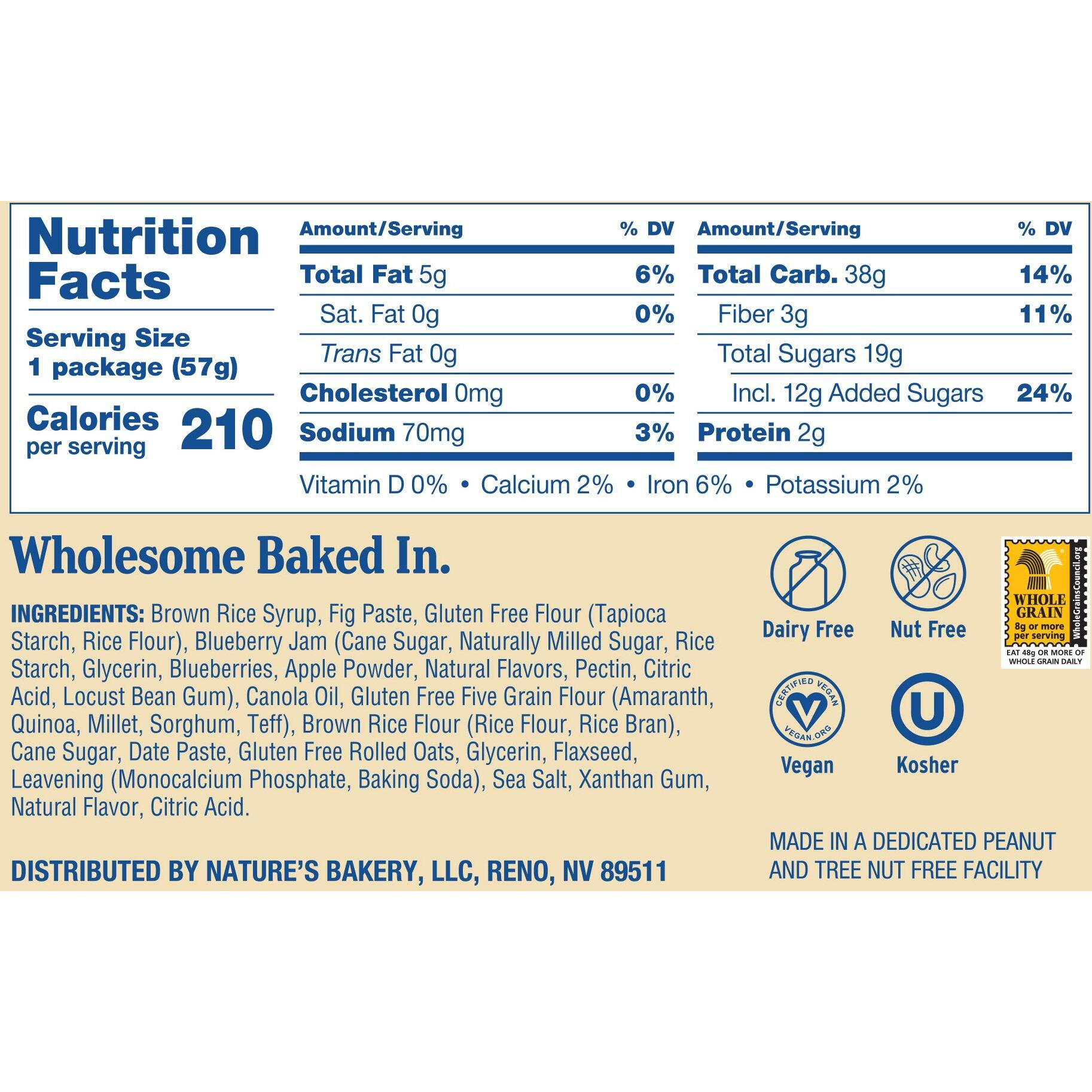 Nature's Bakery Gluten Free Fig Bars, Blueberry, Real Fruit, Vegan, Non-Gmo, Snack Bar, 12 Count (Pack Of 7)