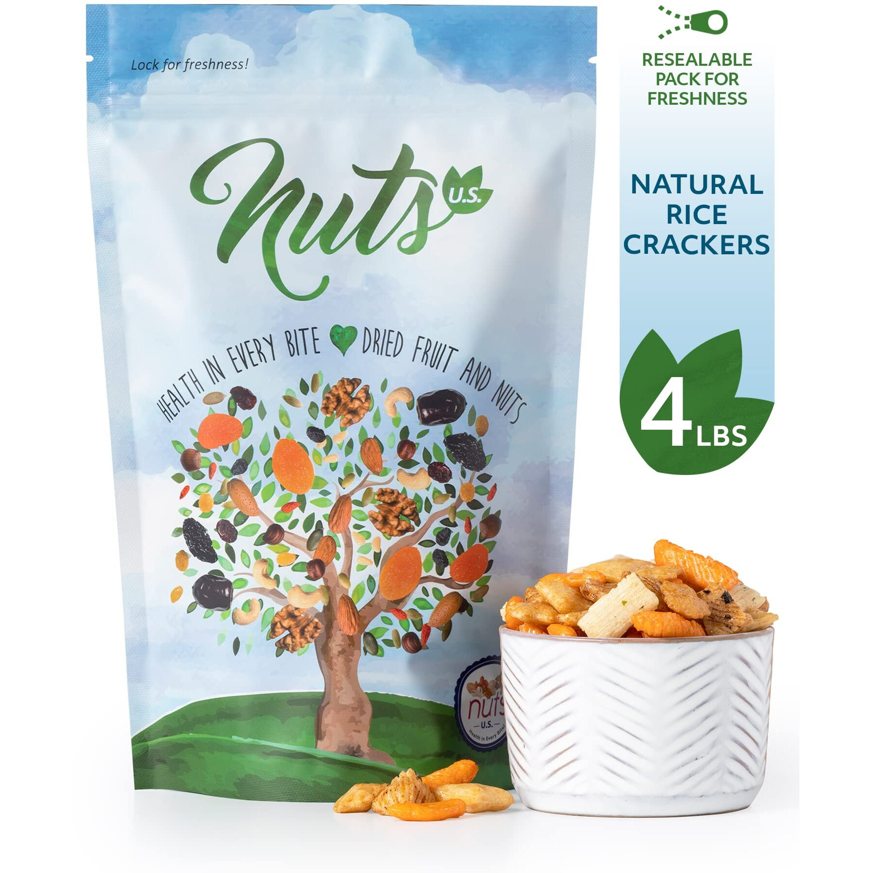 Nuts U.S. - Oriental Rice Crackers | No Artificial Colors | Crunchy | Natural | Packed In A Resealable Bag (4 Lbs)