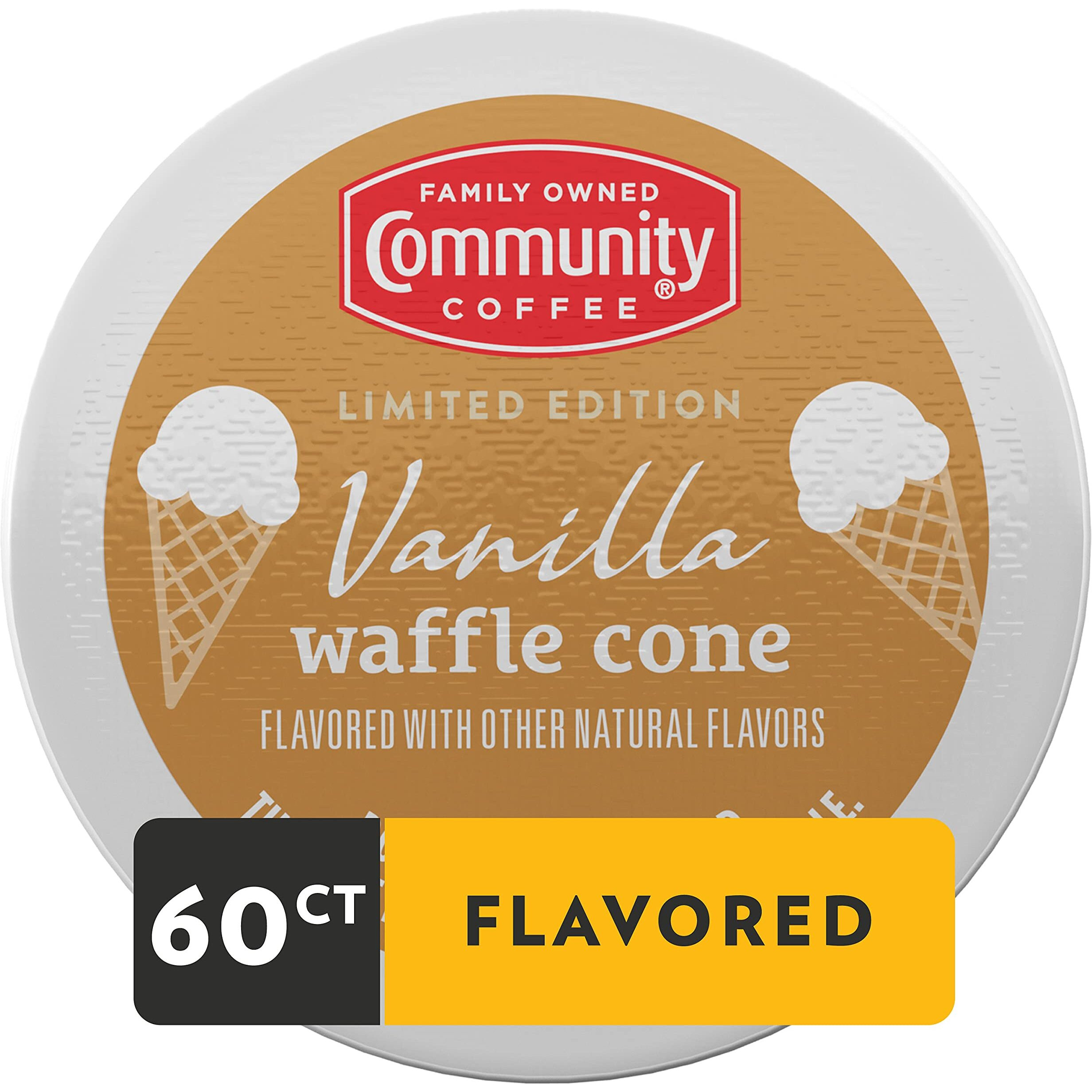 Community Coffee Vanilla Waffle Cone Coffee Pods, Ice Cream Flavored, Compatible With Keurig 2.0 K-Cup Brewers, 10 Count (Pack Of 6)