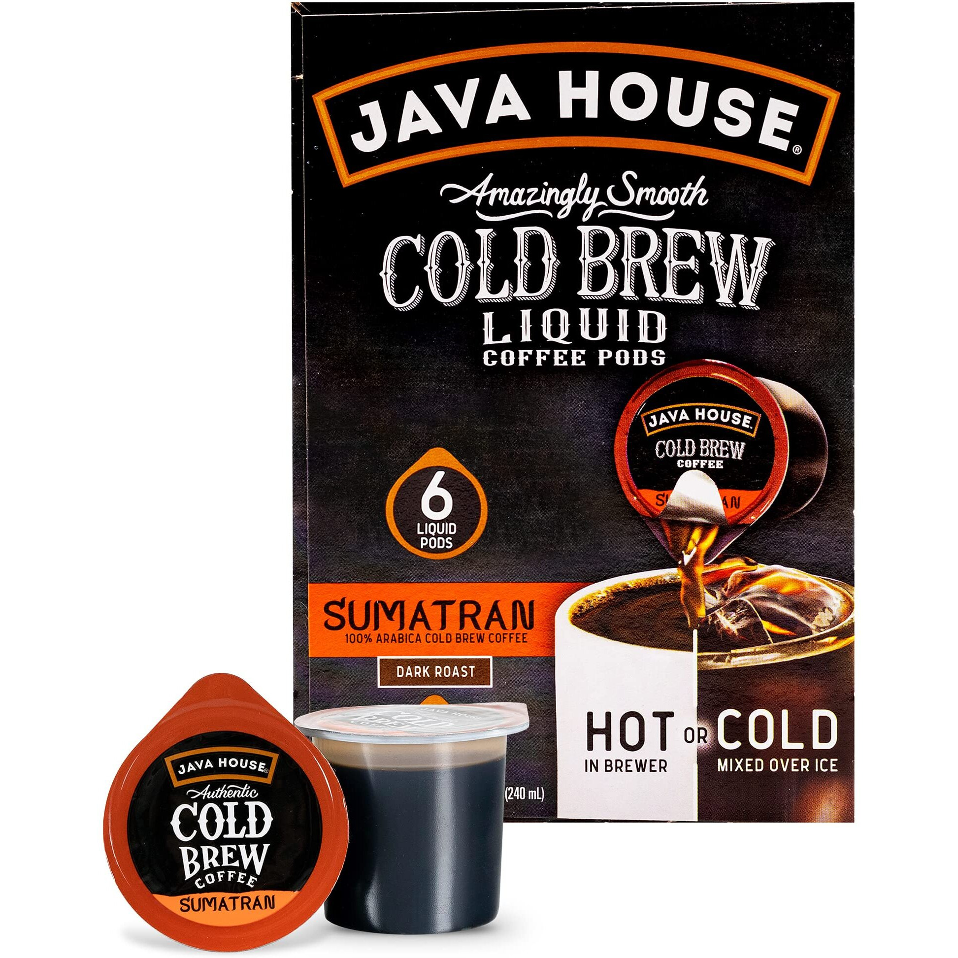 Java House Cold Brew Coffee, Sumatran Dark Roast Coffee Concentrate Liquid Pods, 6 Ct