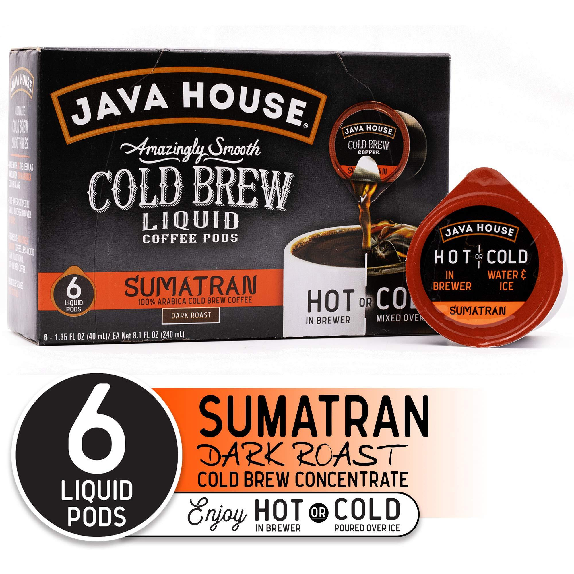 Java House Cold Brew Coffee, Sumatran Dark Roast Coffee Concentrate Liquid Pods, 6 Ct