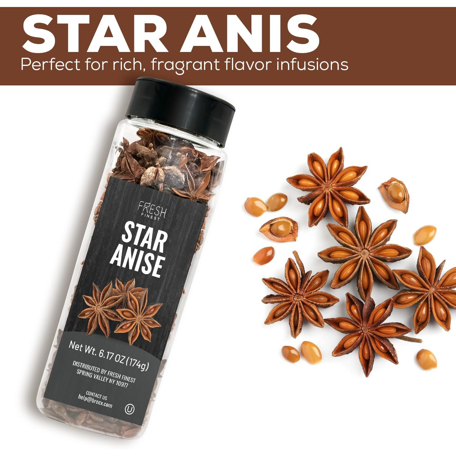 Fresh Finest Whole Star Anise 6.17Oz - Premium Quality Star Anise Whole - All-Natural, Non-Gmo, Gluten-Free, Kosher - Perfect For Baking, Cooking, And Tea