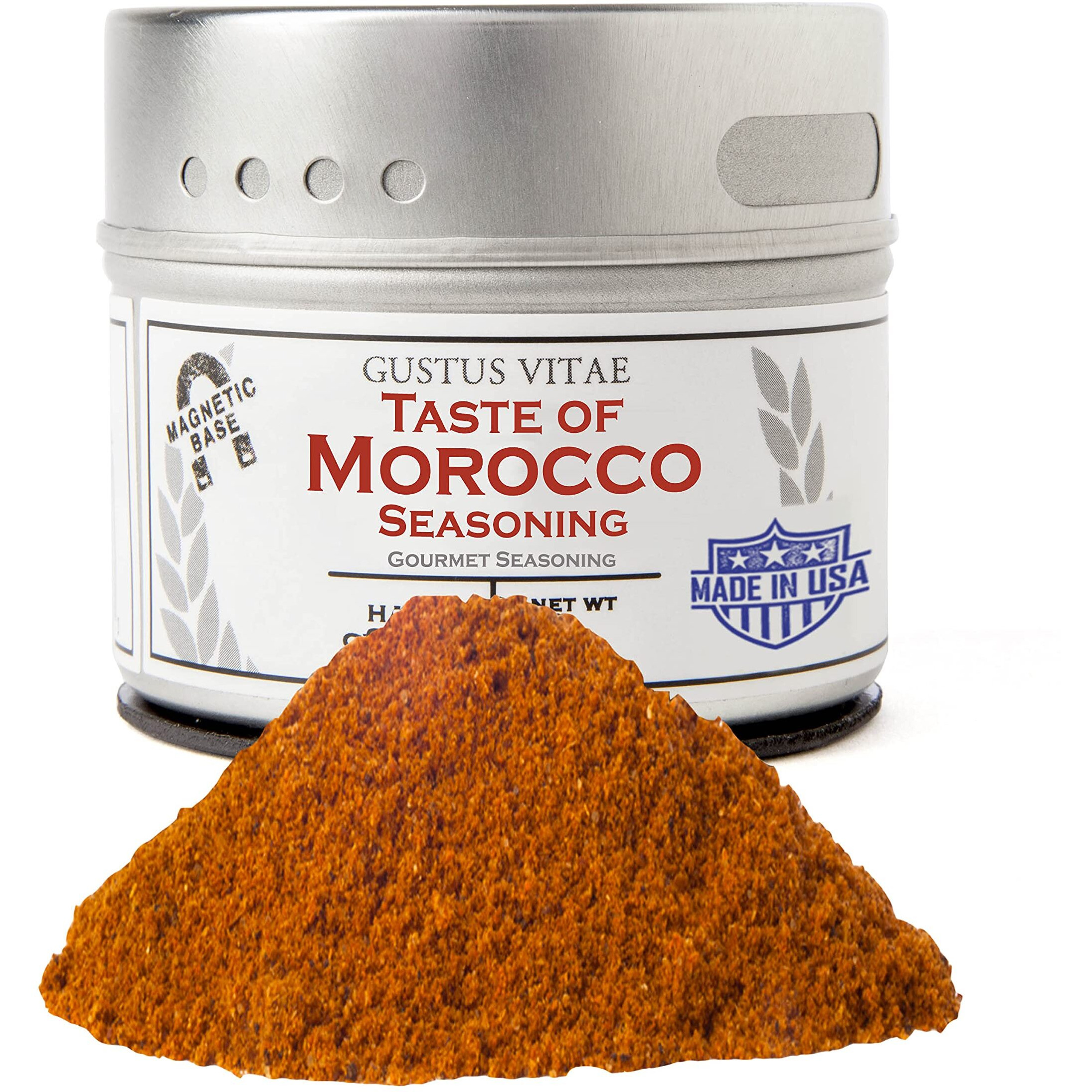 Taste Of Morocco - Artisanal Craft Seasoning - Gourmet Spices Blend - Non Gmo - 1.2 Ounce - Magnetic Tin - Small Batch - Hand Packed