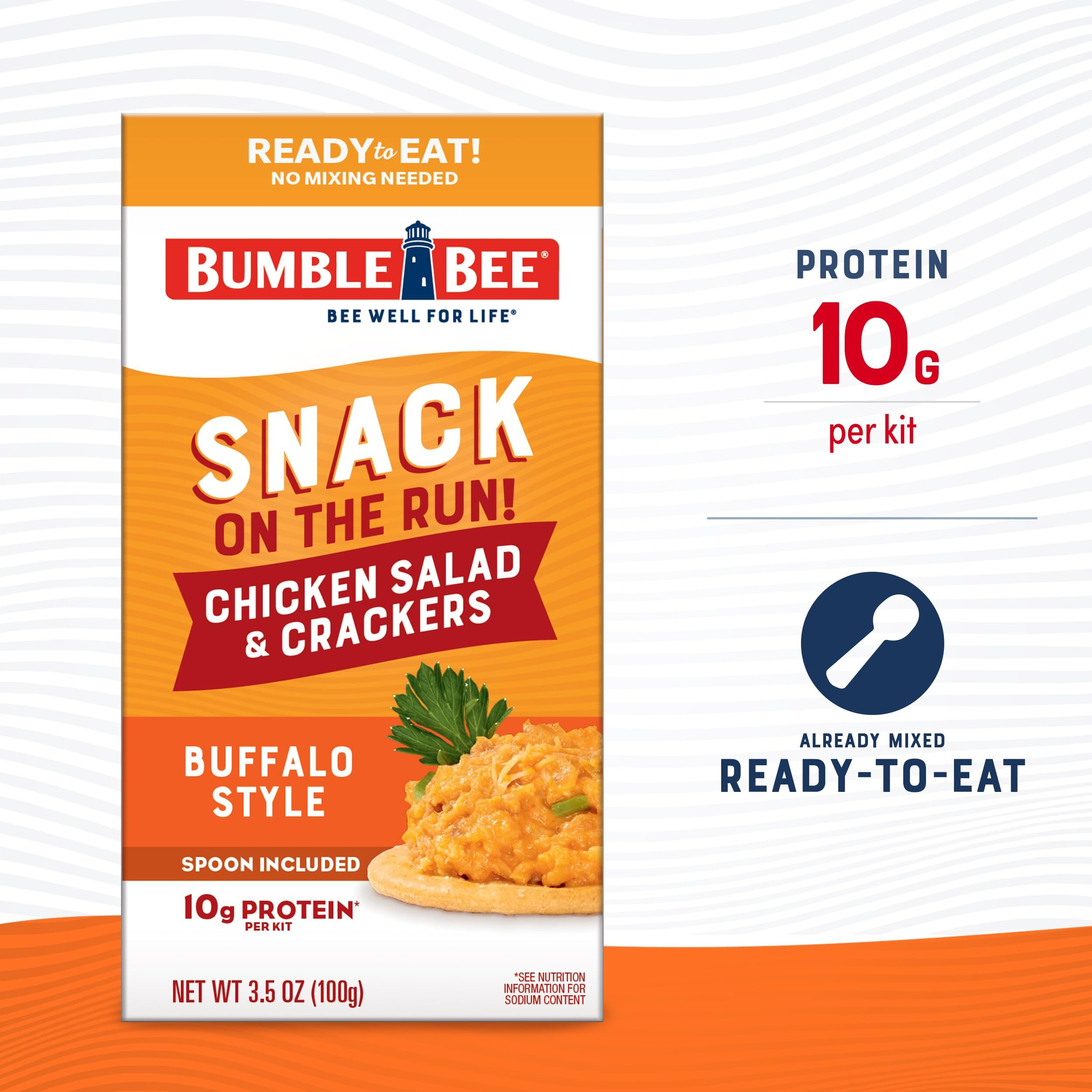 Bumble Bee Snack On The Run Buffalo Chicken Salad With Crackers Kit, 3.5 Oz (Pack Of 12) - Ready To Eat, Spoon Included - Shelf Stable & Convenient Protein Snack