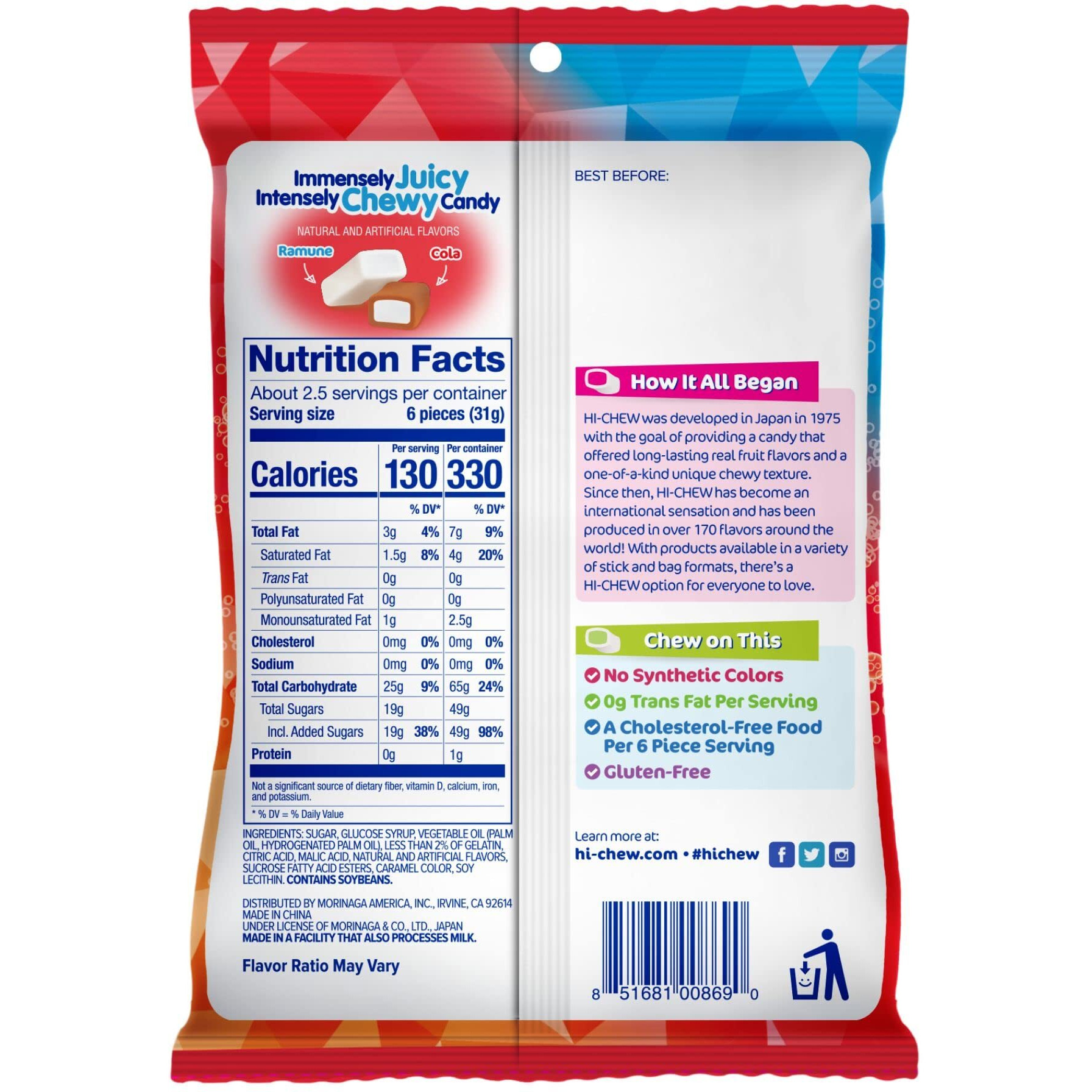 Hi-Chew Soda Pop Mix Peg Bag 2.82Oz, Pack Of 6