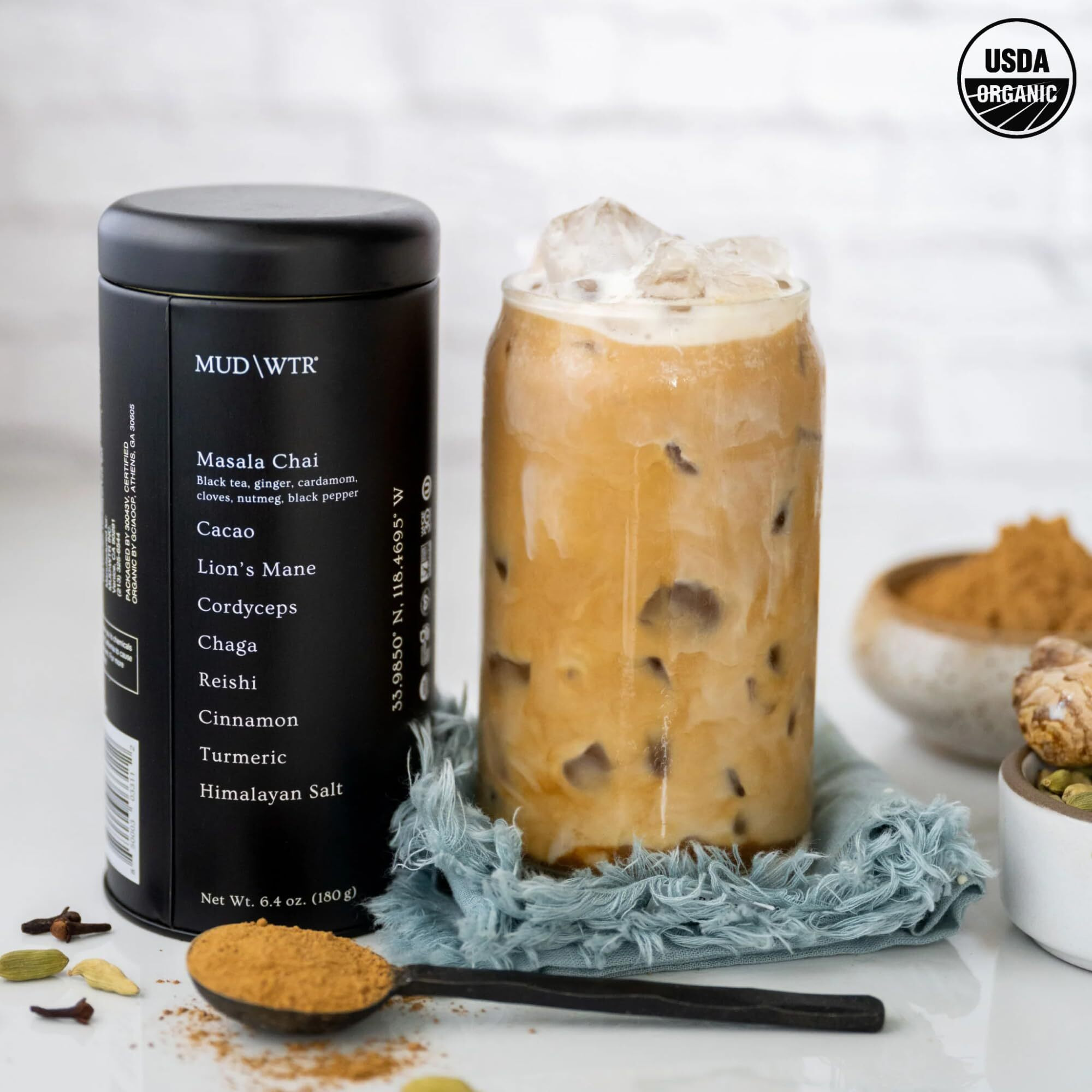 Mud Wtr - 30 Serving Rise (180G) Mushroom-Based Coffee Alternative, Low Caffeine & Organic Ingredients, Vegan, Gluten Free, Non-Gmo Whole30 Approved