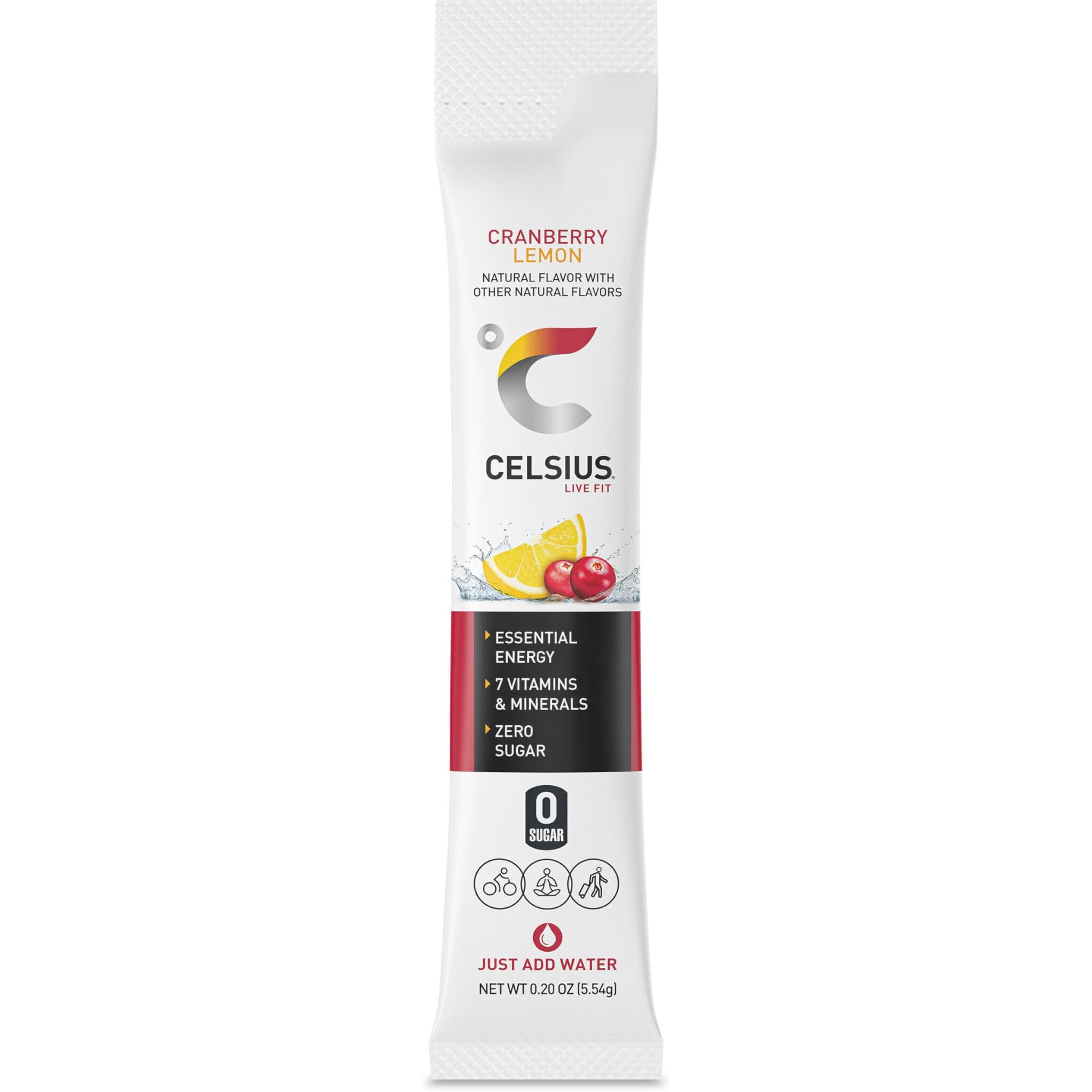 Celsius On-The-Go Powder Sticks Cranberry Lemon, Essential Energy 2.6 Oz (14 Sticks Per Pack)