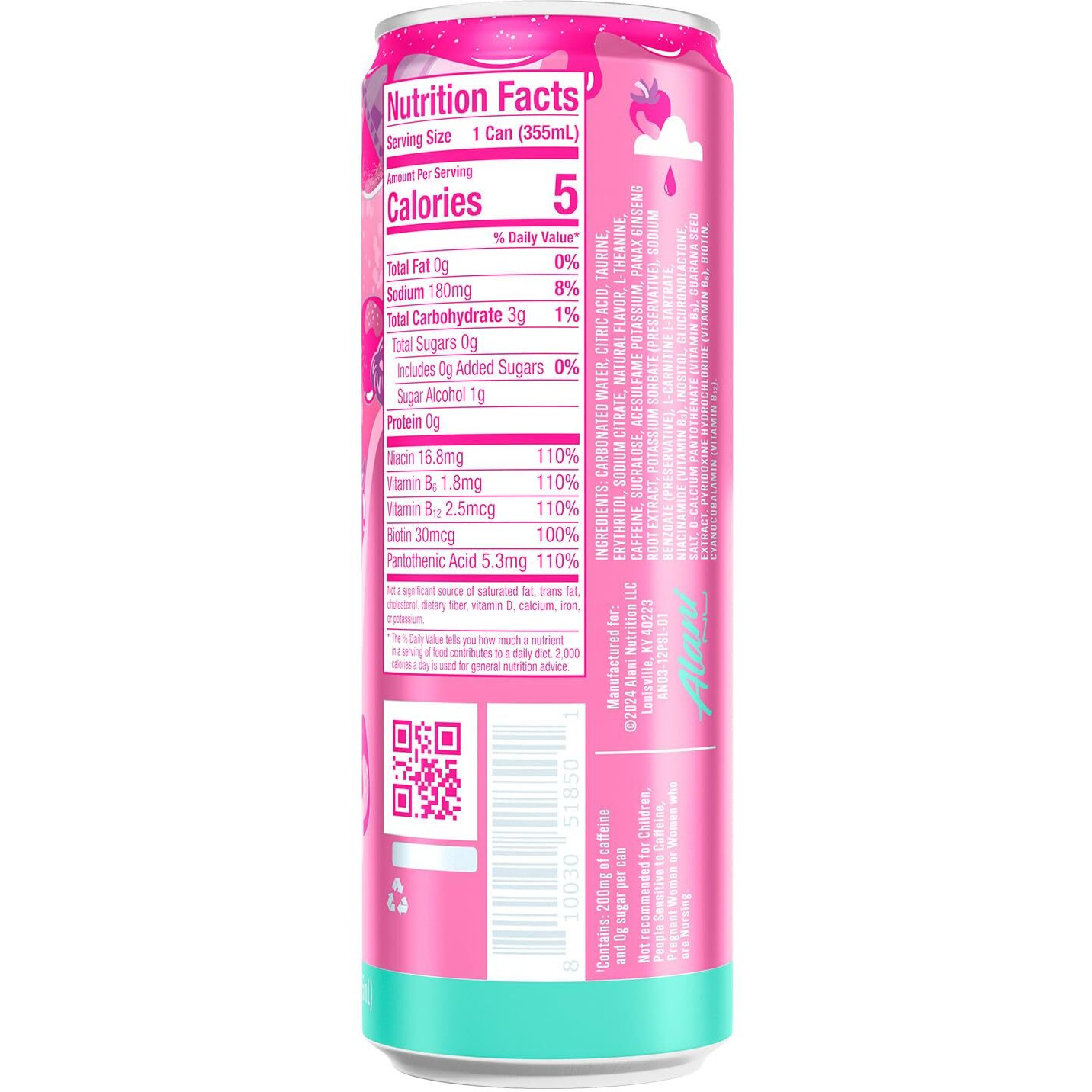 Alani Nu Pink Slush Sugar Free Low Calorie Energy Drinks | 200Mg Caffeine | Paris Hilton X Alani Nu | Biotin B Vitamins | Zero Sugar | 15 Calories | 12 Fl Oz Cans | 12 Pack