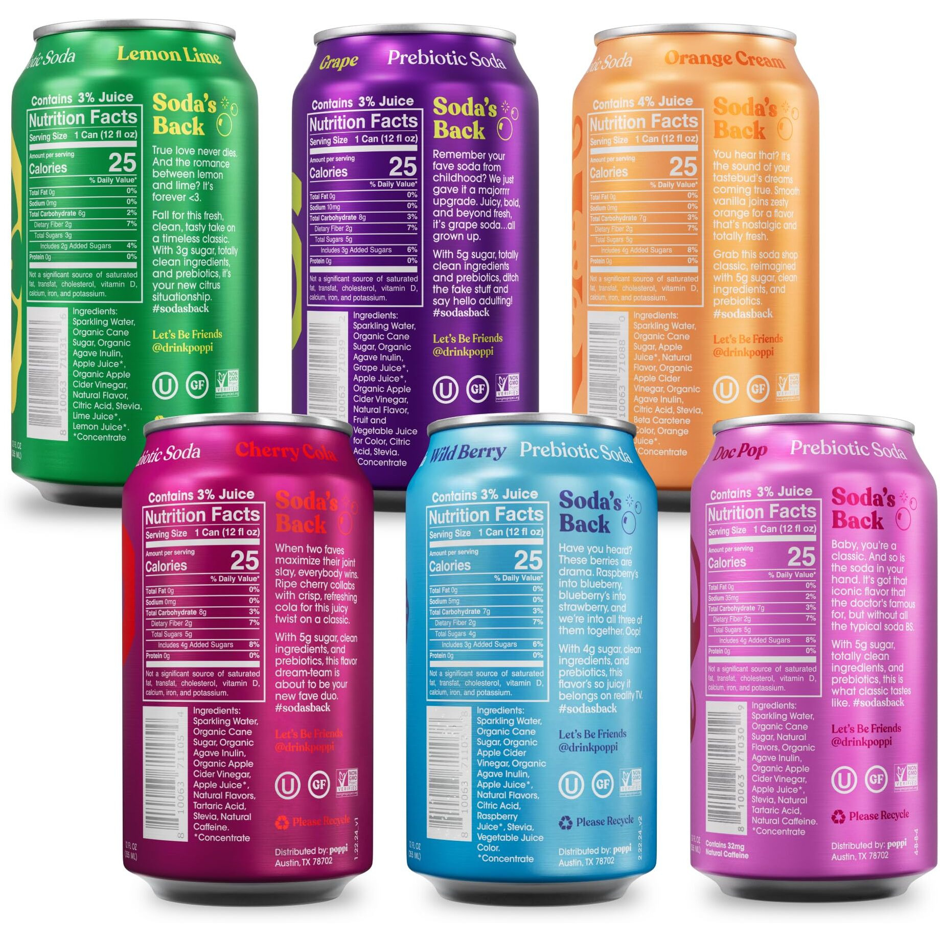 Poppi Sparkling Prebiotic Soda, Beverages W/Apple Cider Vinegar, Seltzer Water & Fruit Juice, New Crowd Pleasers Variety, 12 Oz (12 Pack)