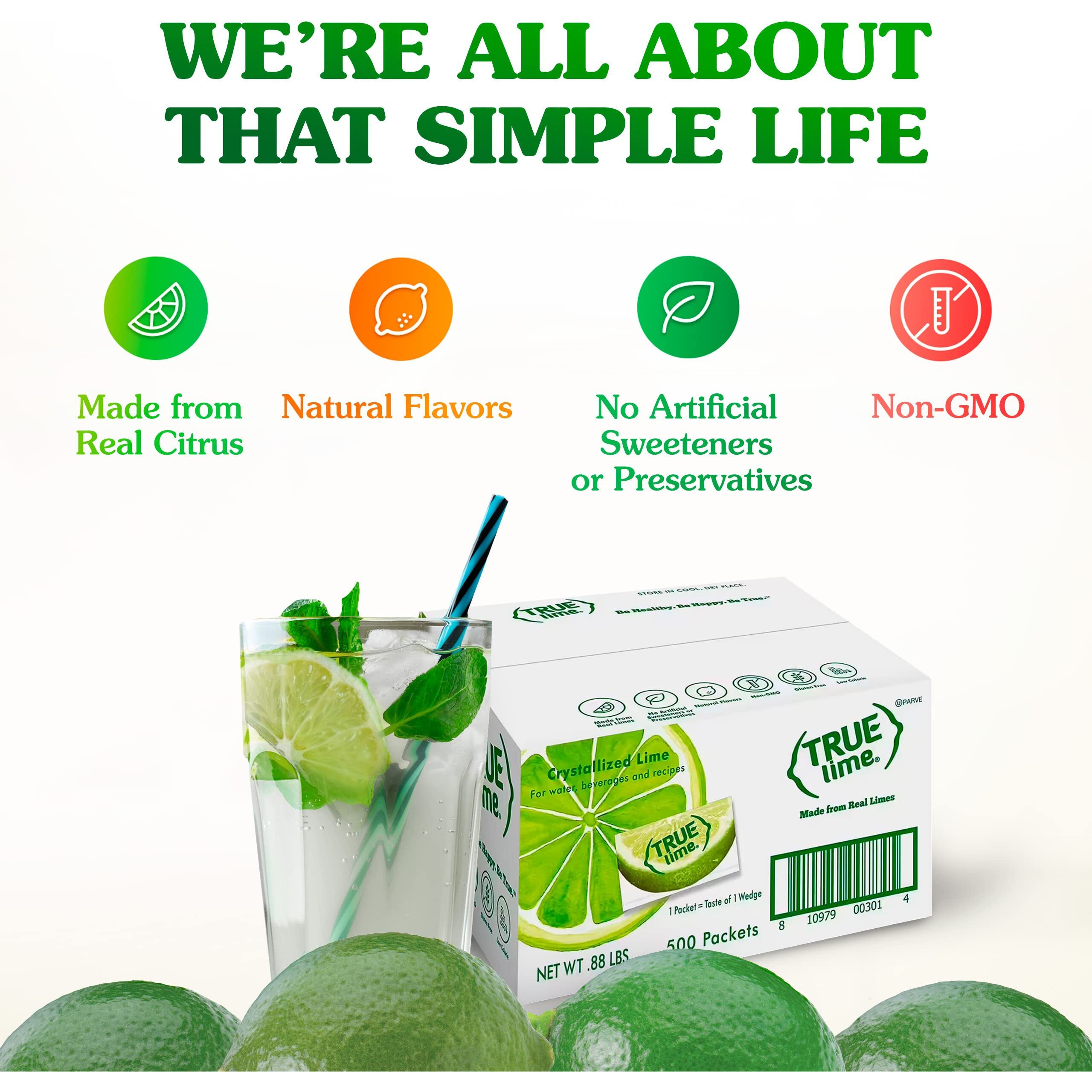 True Lime Water Enhancer, Bulk Pack - 0.03 Ounce, 500 Count (Pack Of 1)| Zero Calorie Unsweetened Flavoring For Bottled Water & Recipes | Flavor Packets Made With Real Limes