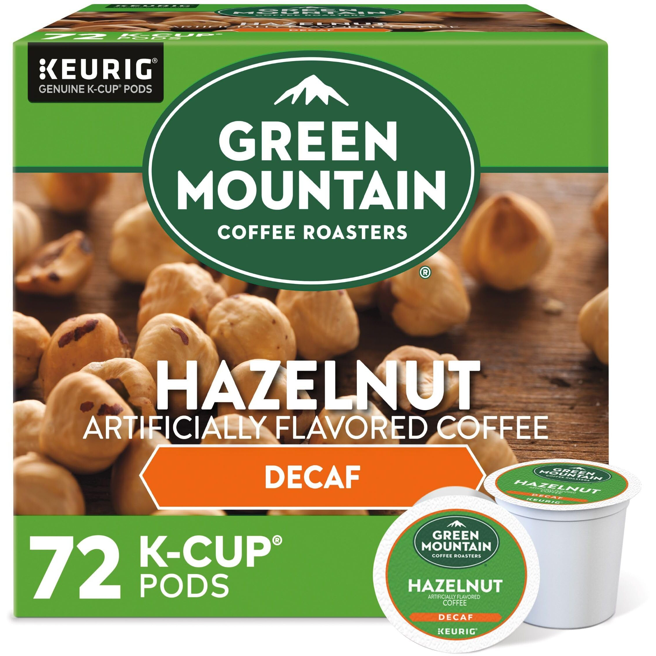 Green Mountain Coffee Roasters Hazelnut Decaf Keurig Single-Serve K-Cup Pods, Light Roast Coffee, 72 Count (6 Packs Of 12)