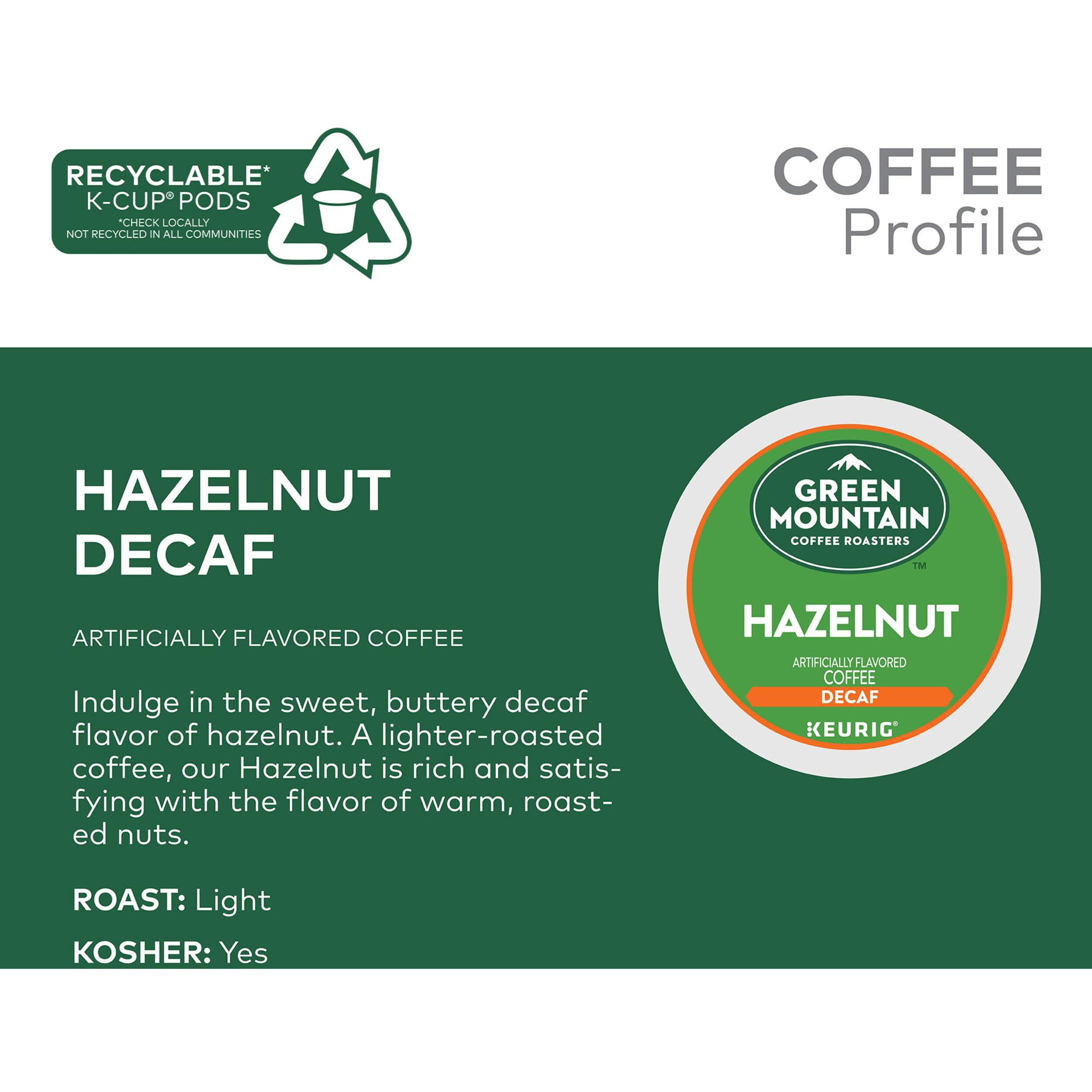 Green Mountain Coffee Roasters Hazelnut Decaf Keurig Single-Serve K-Cup Pods, Light Roast Coffee, 72 Count (6 Packs Of 12)