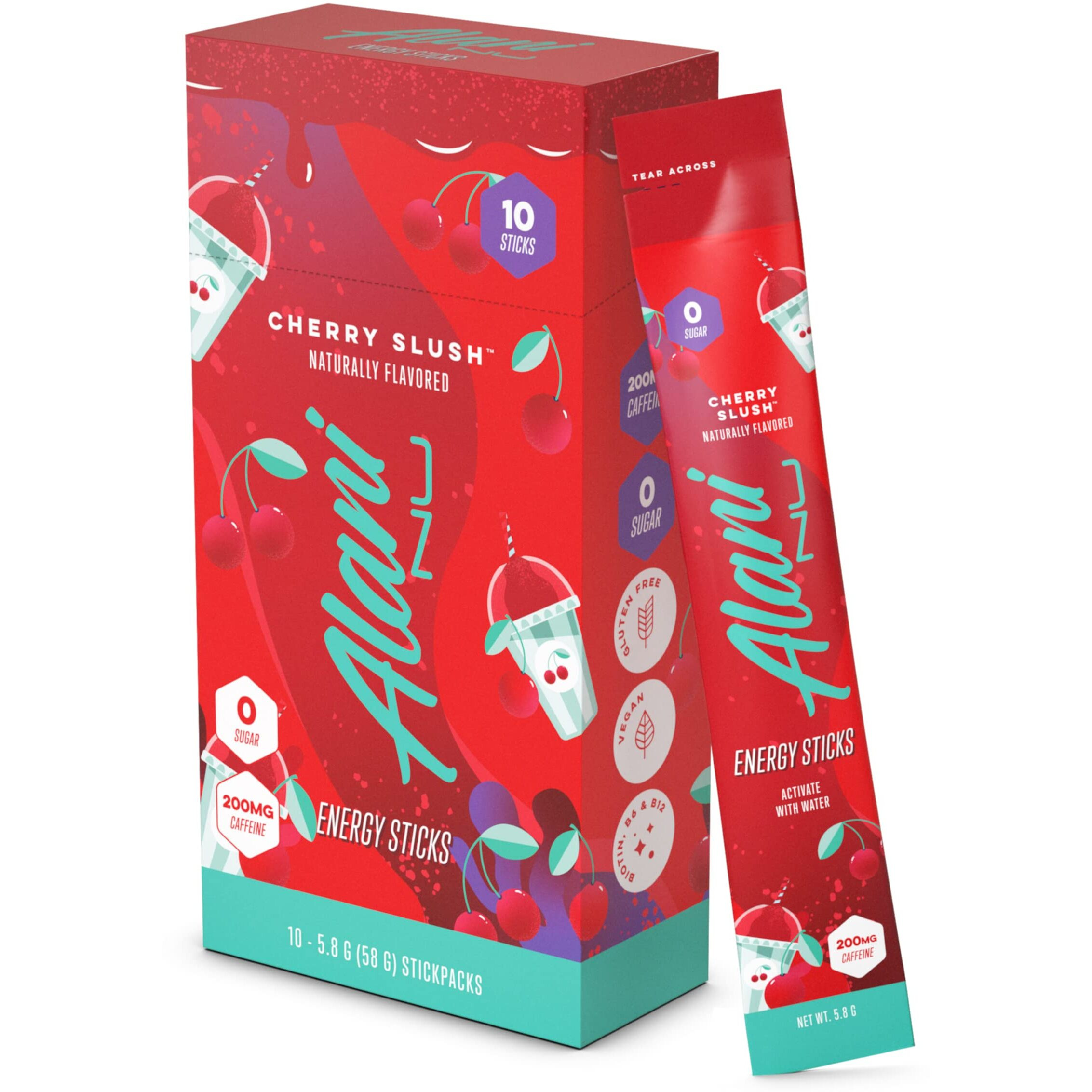Alani Nu Cherry Slush Energy Sticks | Energy Drink Powder | 200Mg Caffeine | Pre Workout Performance With Antioxidants | On-The-Go Drink Mix | Biotin, B Vitamins | Zero Sugar | 5 Calories | 10 Pack