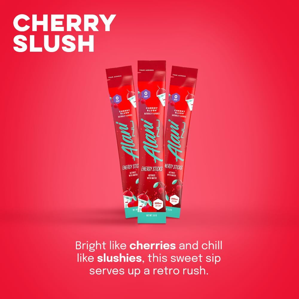 Alani Nu Cherry Slush Energy Sticks | Energy Drink Powder | 200Mg Caffeine | Pre Workout Performance With Antioxidants | On-The-Go Drink Mix | Biotin, B Vitamins | Zero Sugar | 5 Calories | 10 Pack